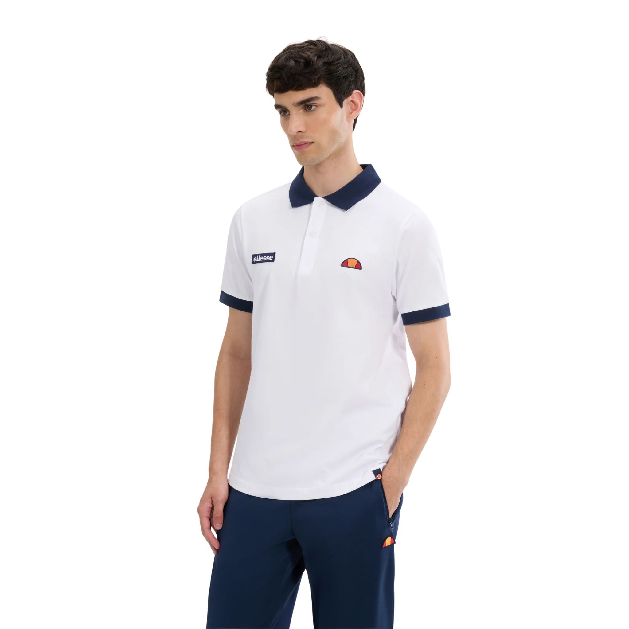 Mens Ellesse White/Navy Lessepsia S/s Polo Shirt - Image 3