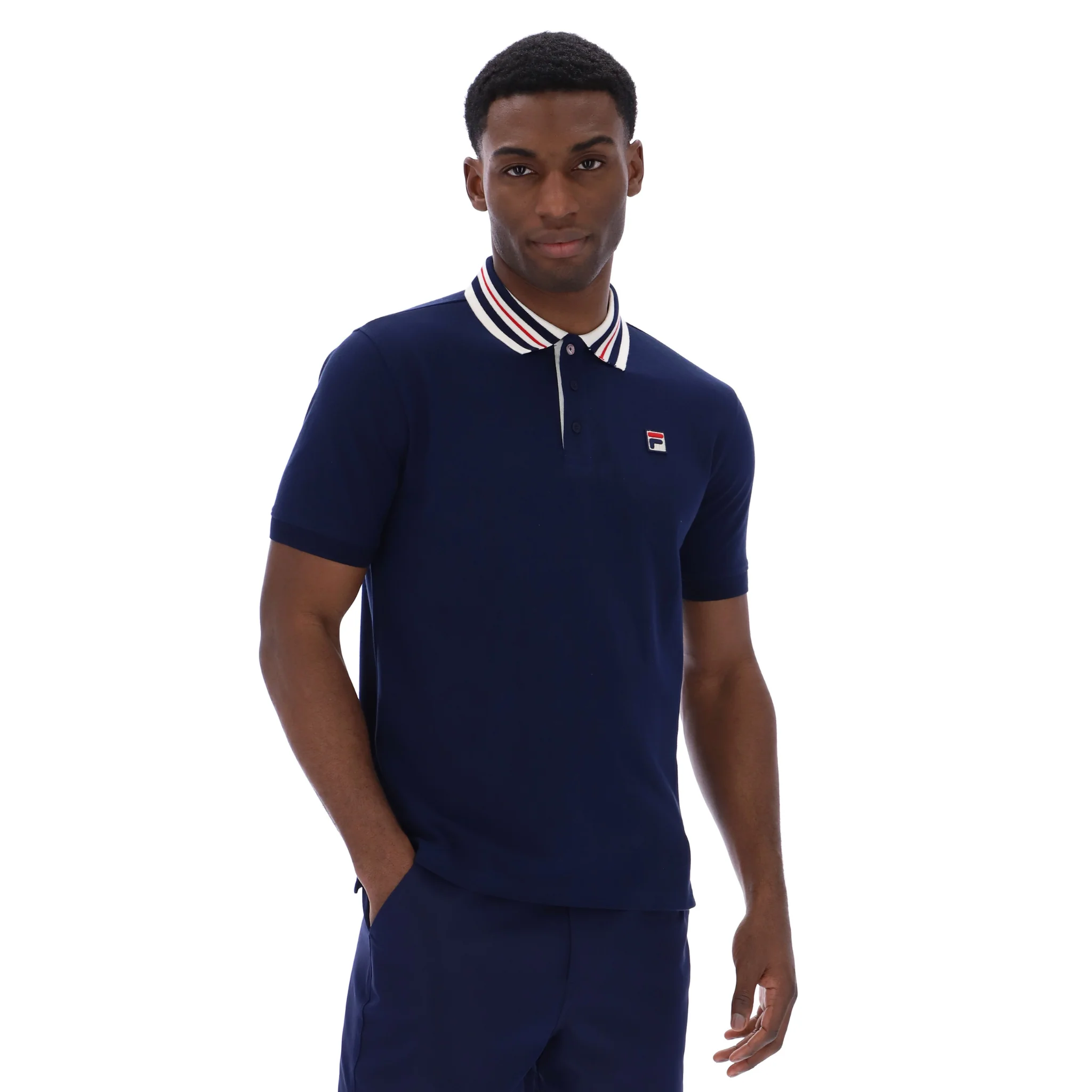 Mens Fila Navy Achille Heritage Tape S/s Polo Shirt - Image 2