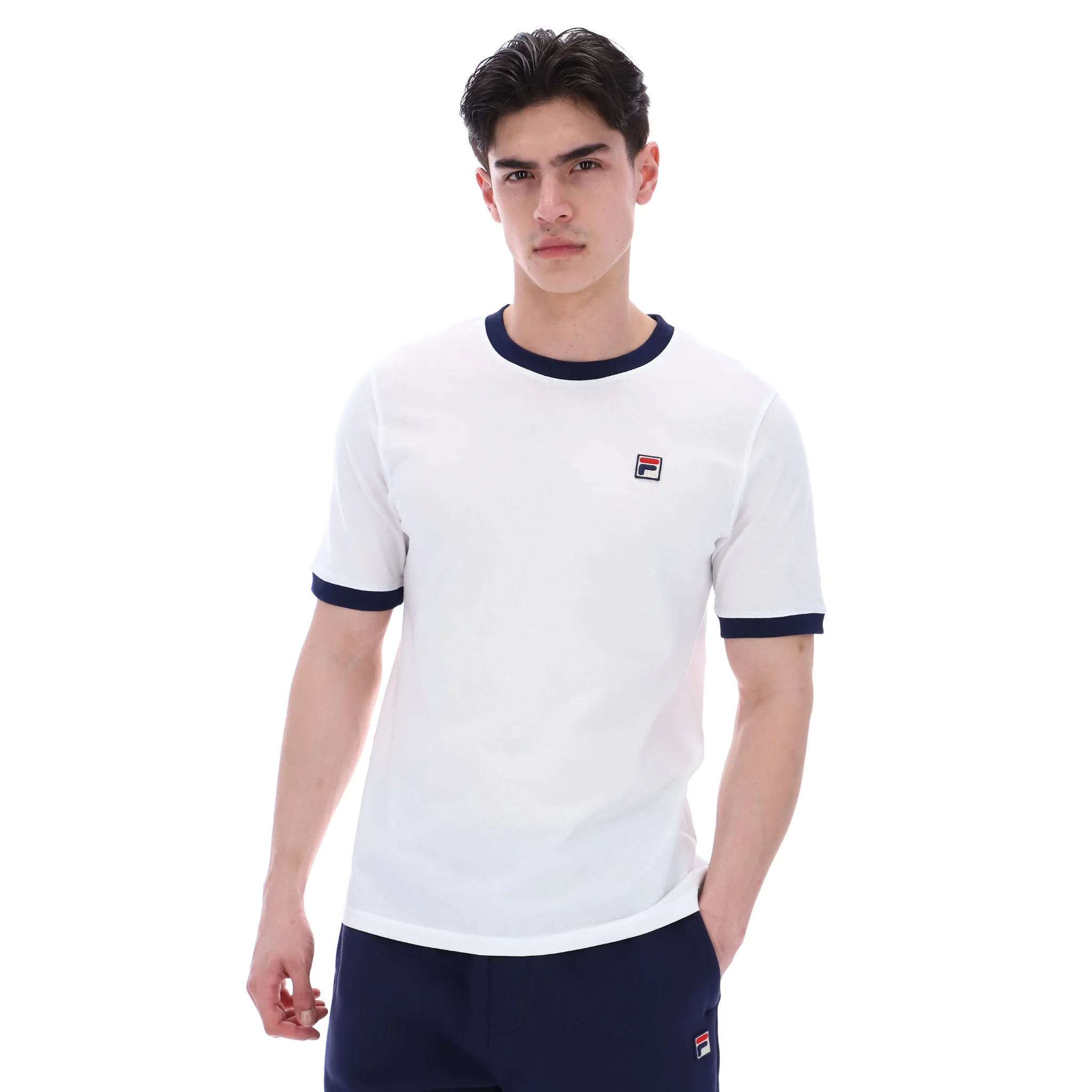Mens Fila White/Navy Marconi Essential Ringer S/s T Shirt - Image 2