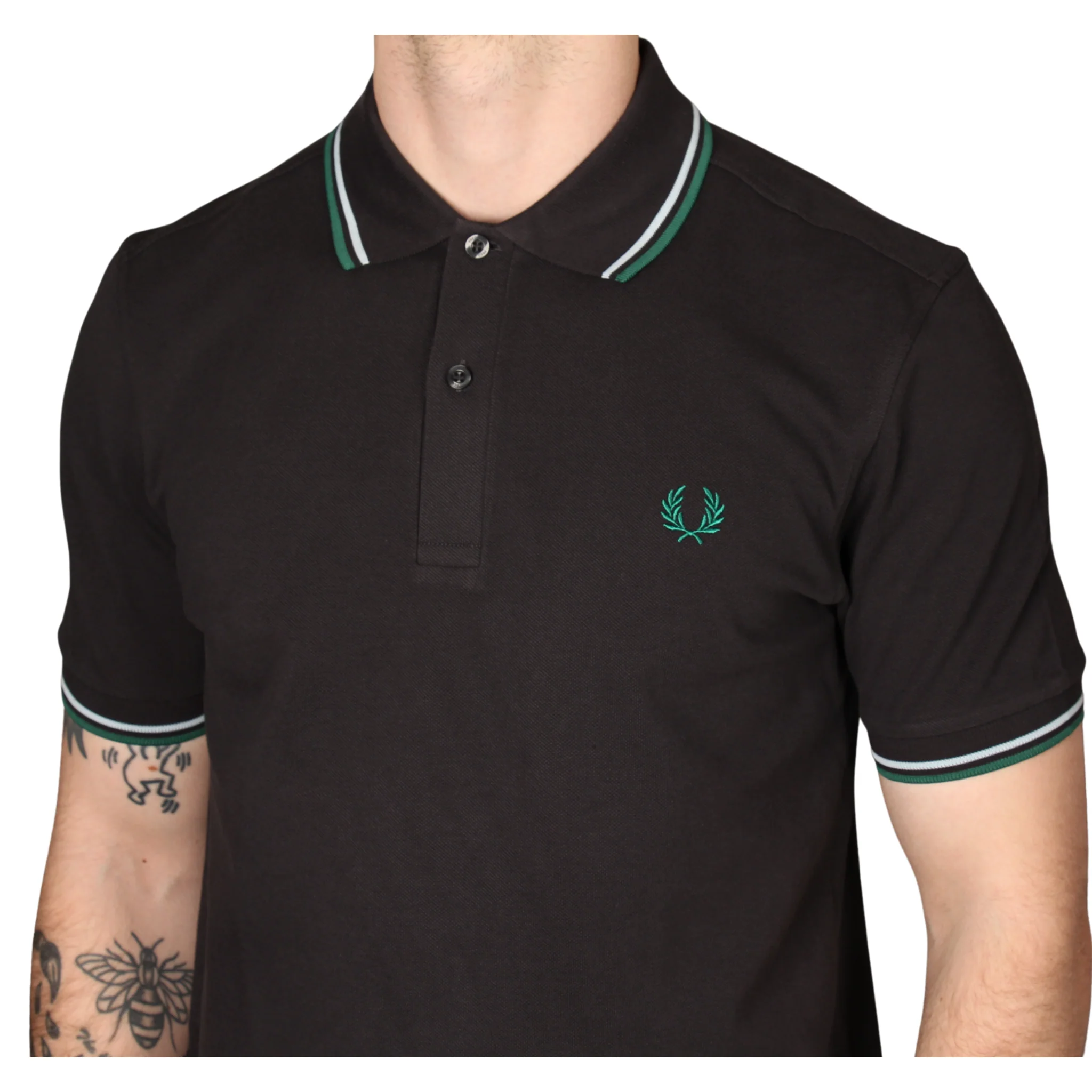 Mens Fred Perry Anchor Grey/Light Ice/Green Twin Tipped S/s Polo - Image 4