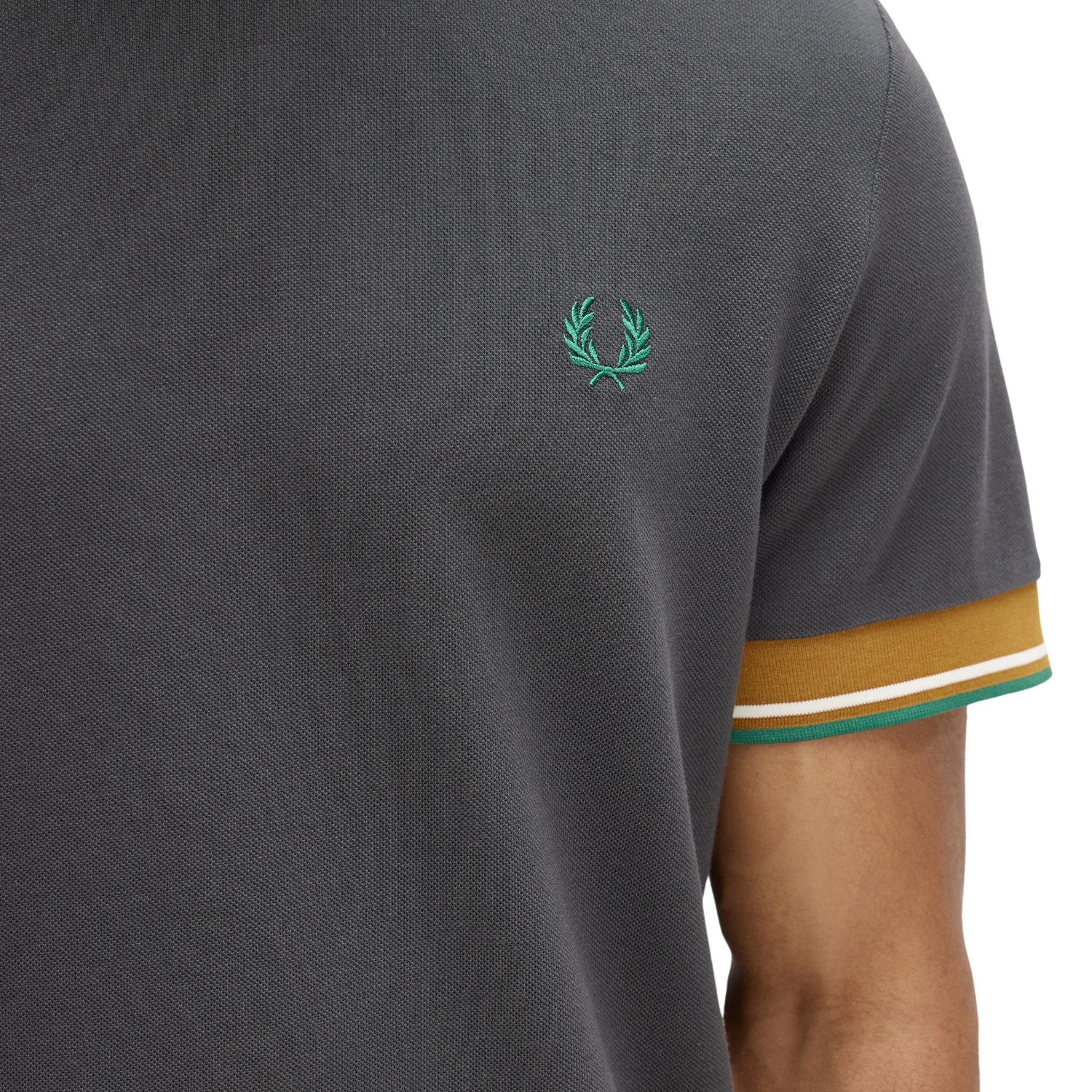 Mens Fred Perry Anchor Grey Twin Tipped Cuff S/s T Shirt - Image 3