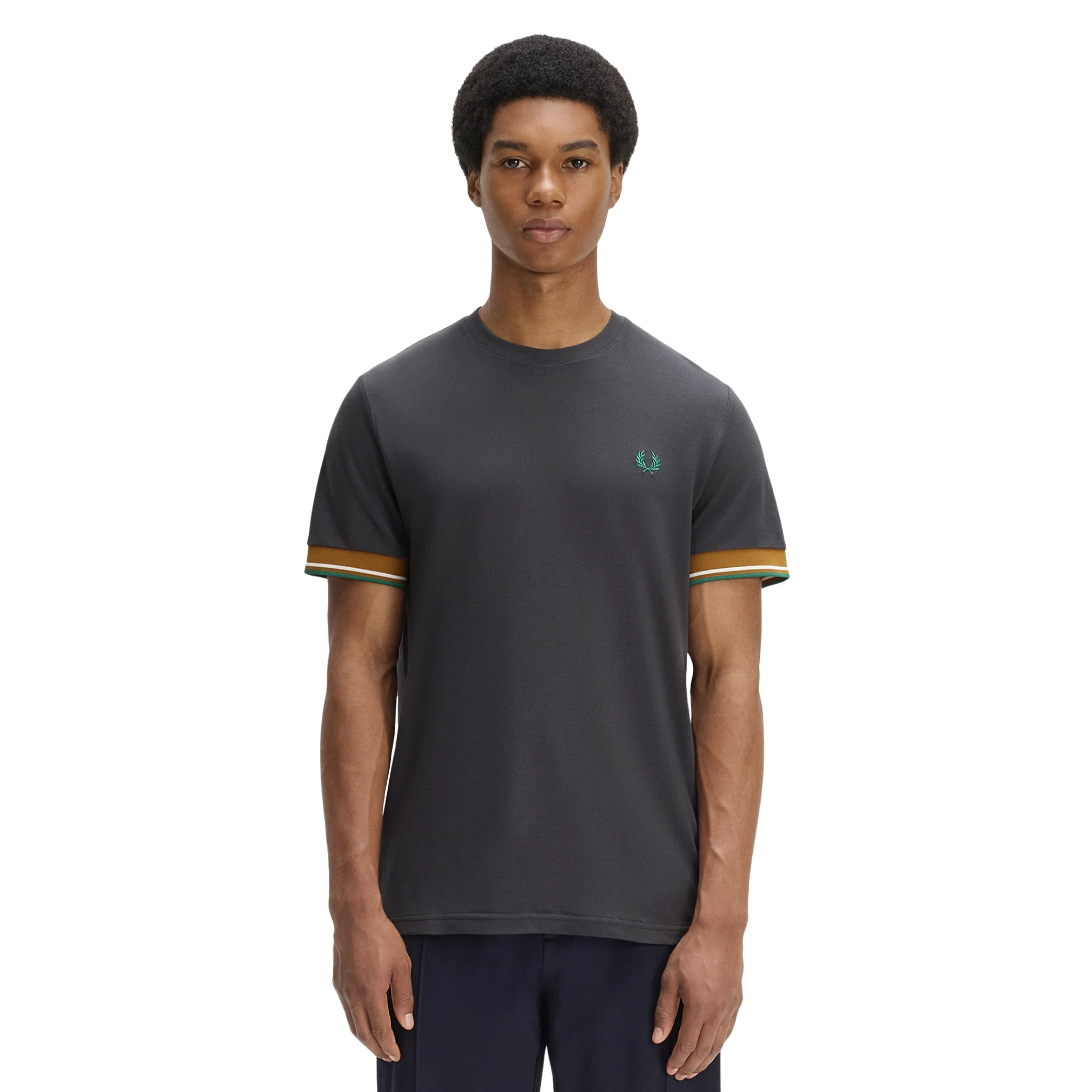Mens Fred Perry Anchor Grey Twin Tipped Cuff S/s T Shirt - Image 4