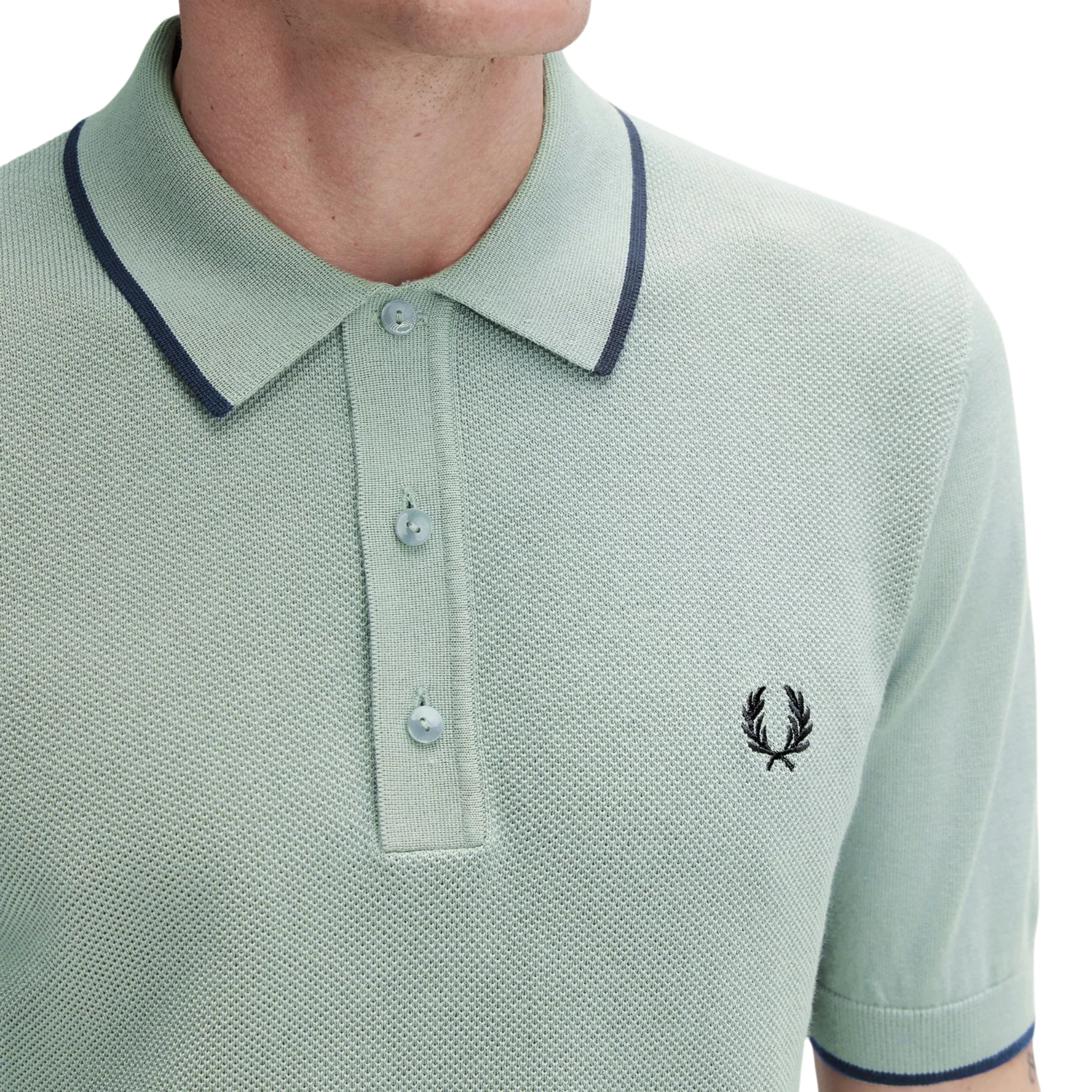 Mens Fred Perry Bayleaf Pique Stitch Knitted S/s Polo Shirt - Image 3