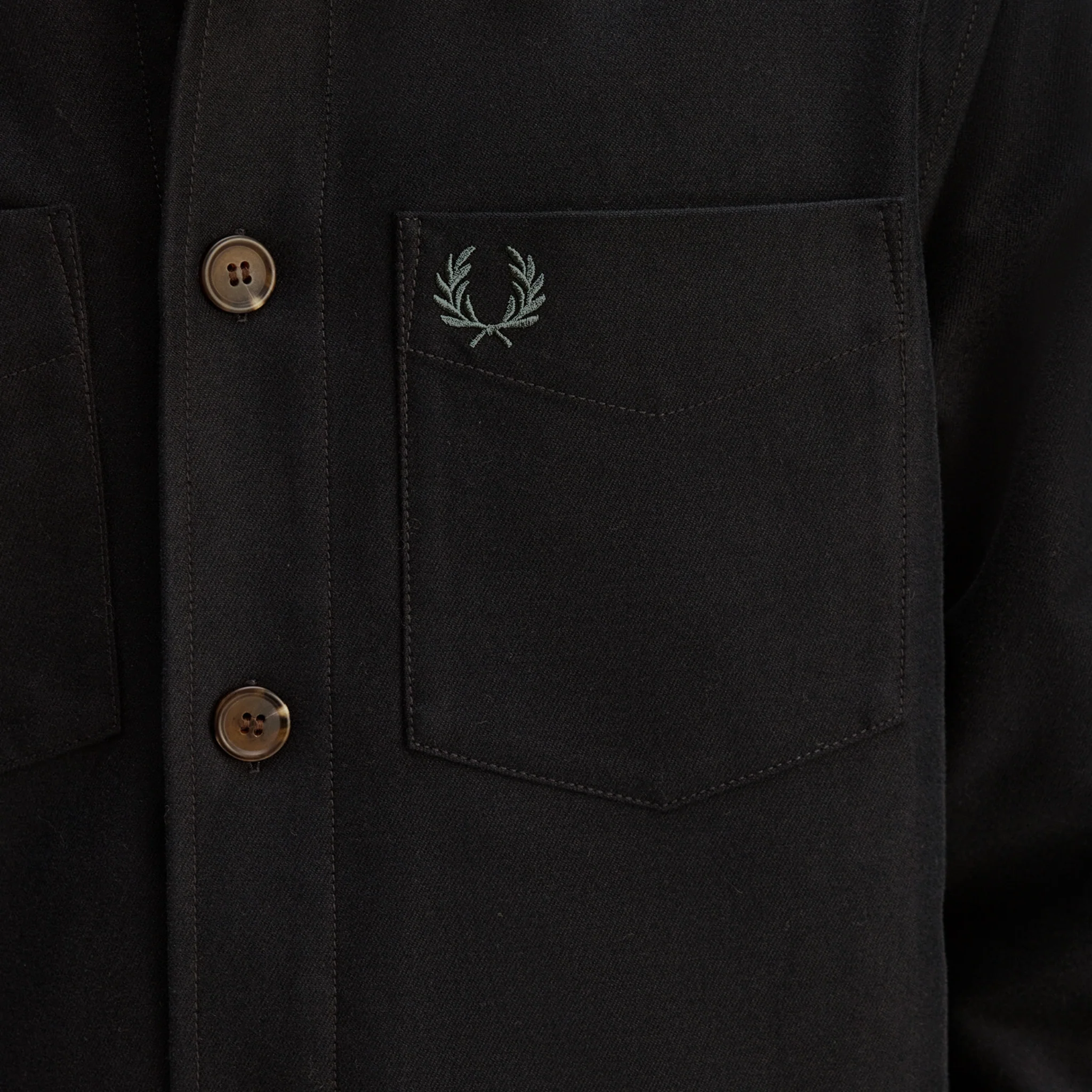 Mens Fred Perry Black Brushed Twill Overshirt - Image 3
