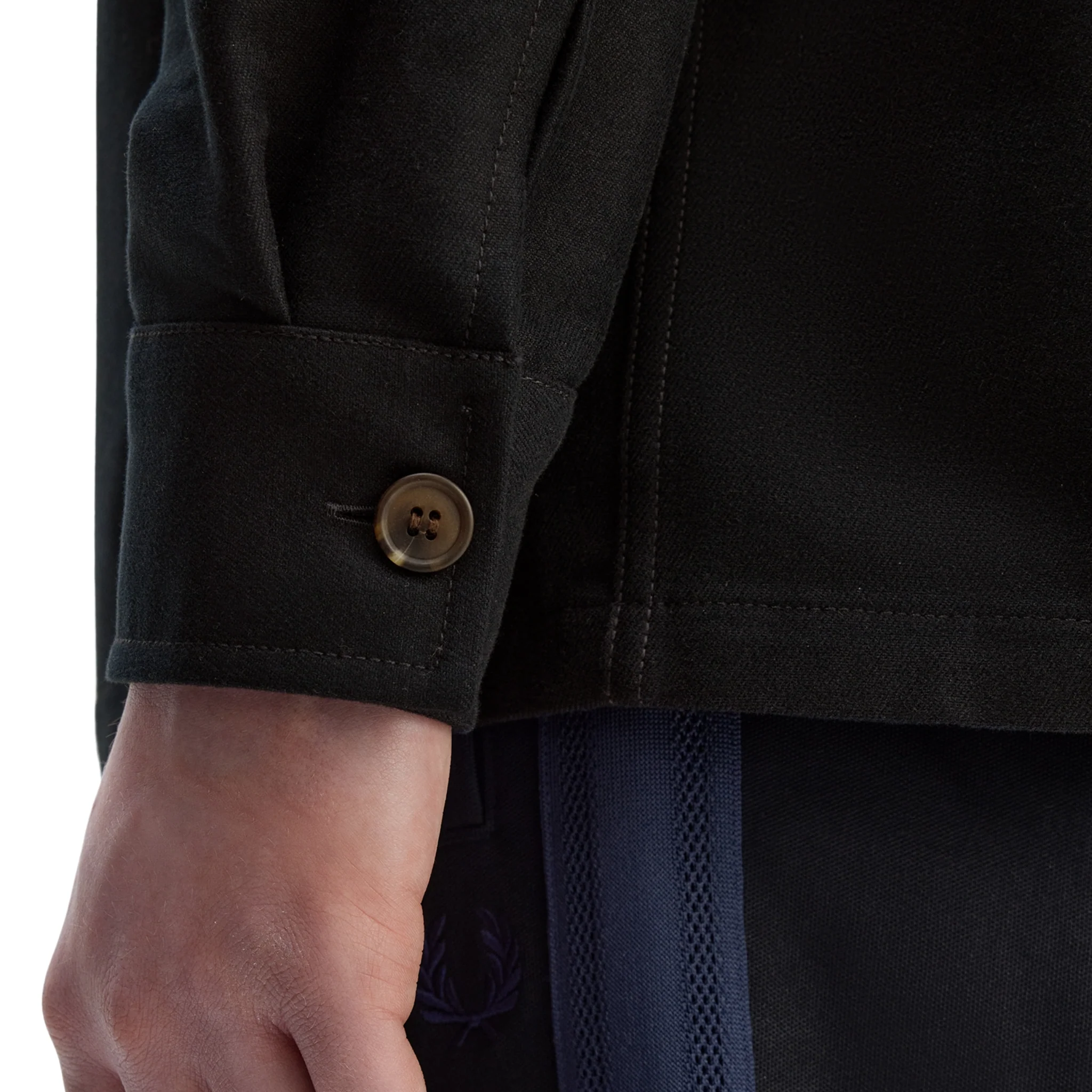 Mens Fred Perry Black Brushed Twill Overshirt - Image 4