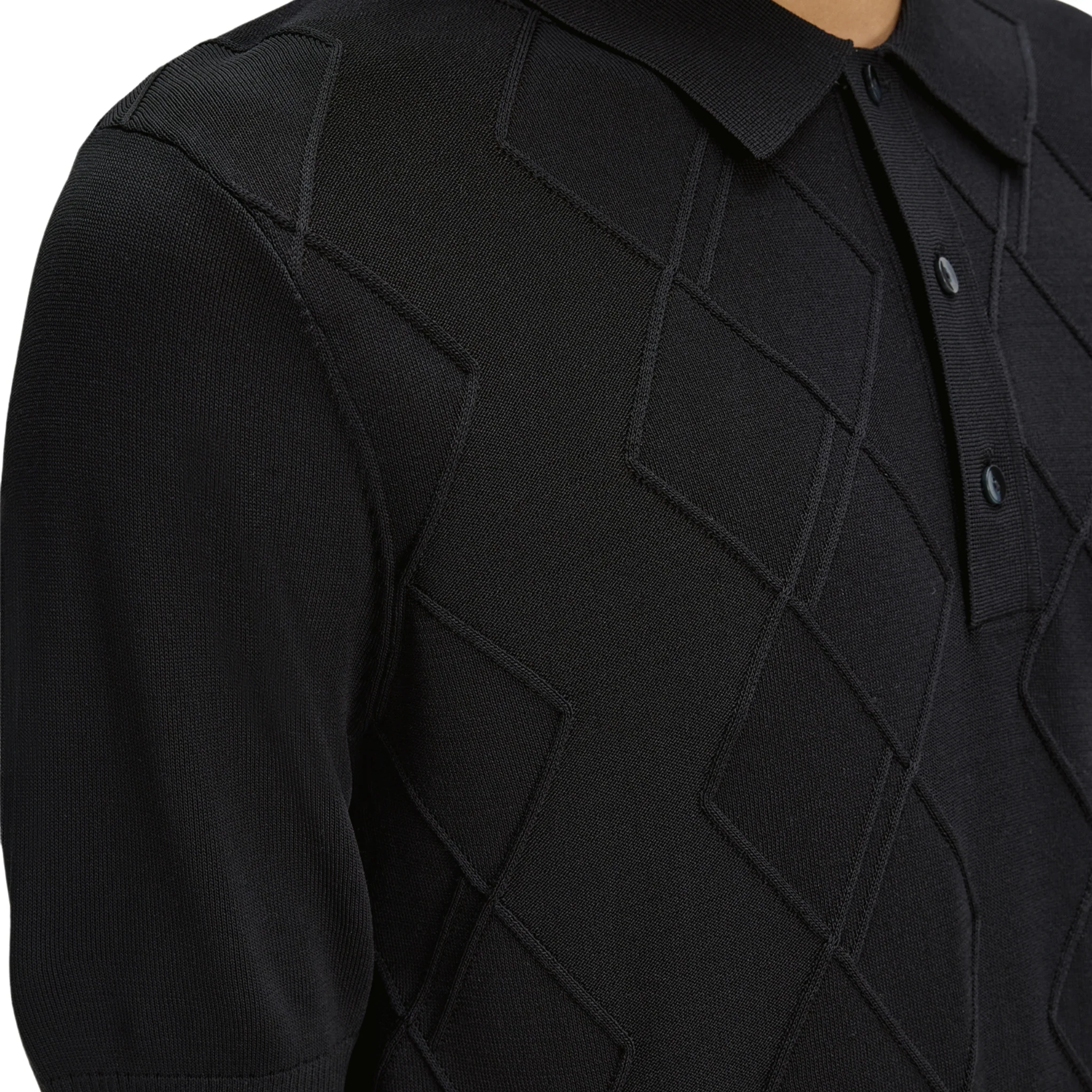 Mens Fred Perry Black Cable Knitted S/s Polo Shirt - Image 3