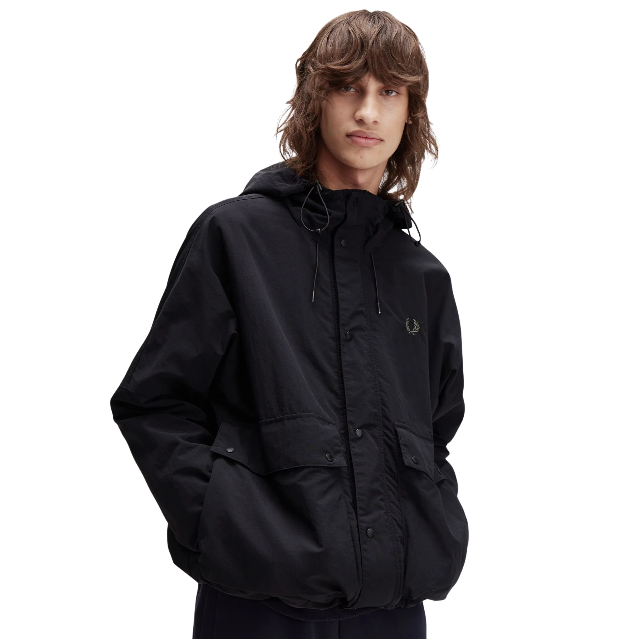 Mens Fred Perry Black Cropped Ripstop Parka - Image 2