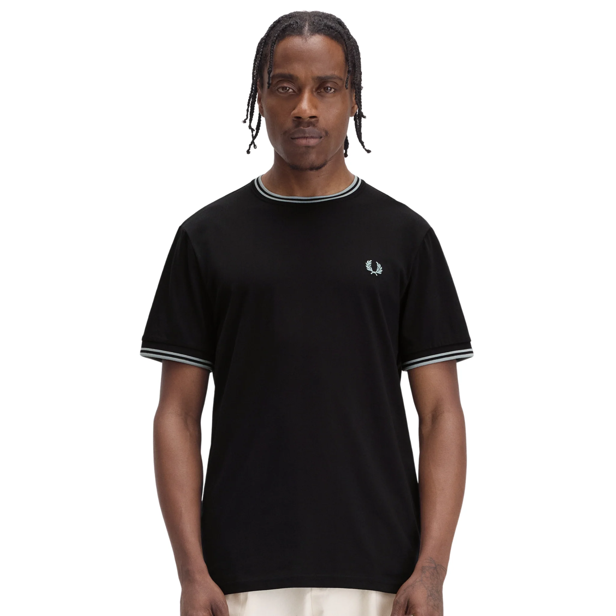 Mens Fred Perry Black/Silver Blue Twin Tipped S/s T Shirt - Image 2