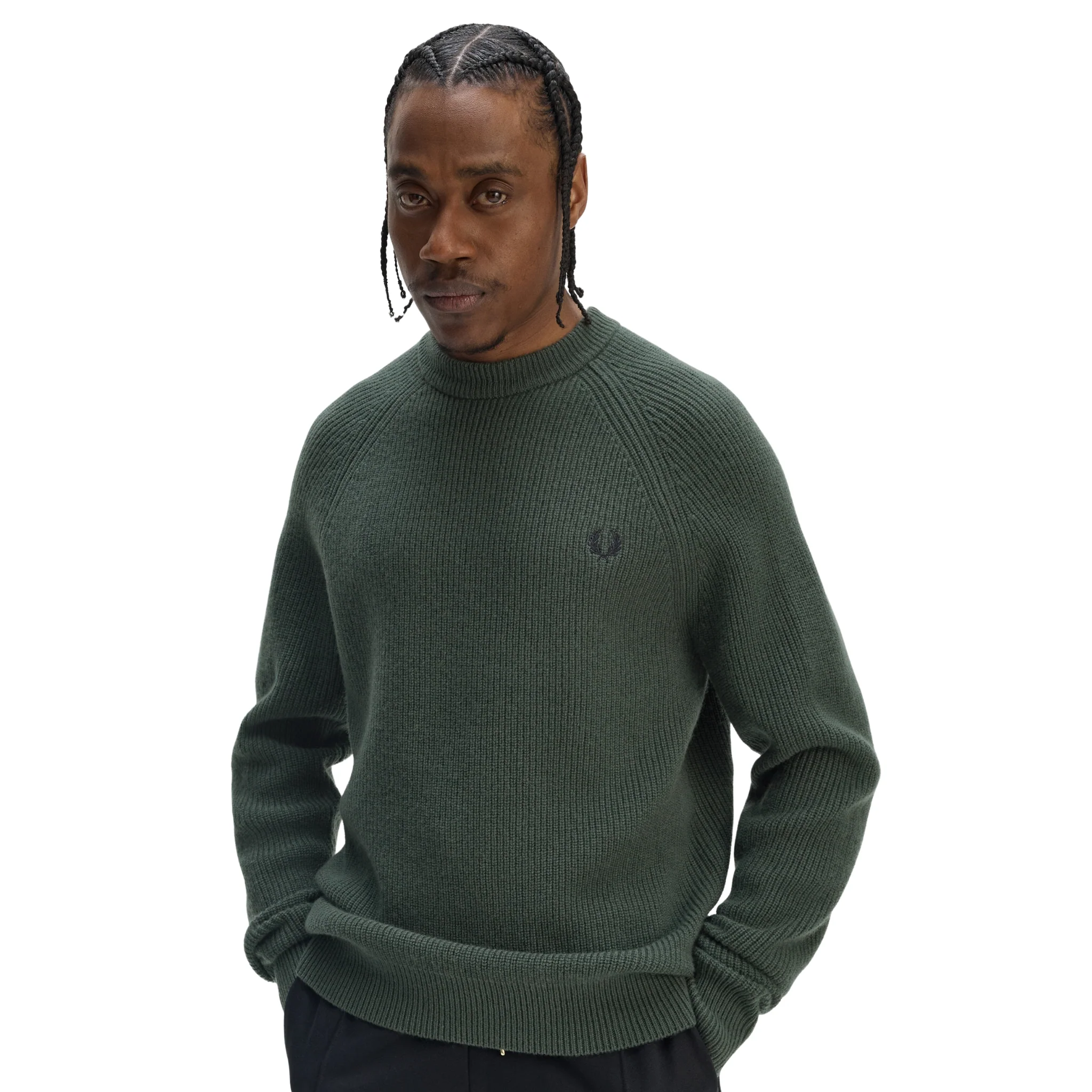 Mens Fred Perry Court Green Lambswool Raglan Jumper - Image 2