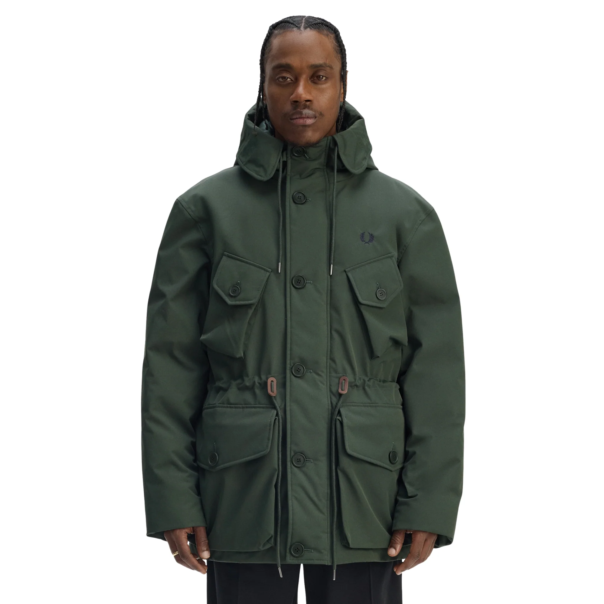 Mens Fred Perry Court Green Patch Pocket Puffer Jacket - Image 2