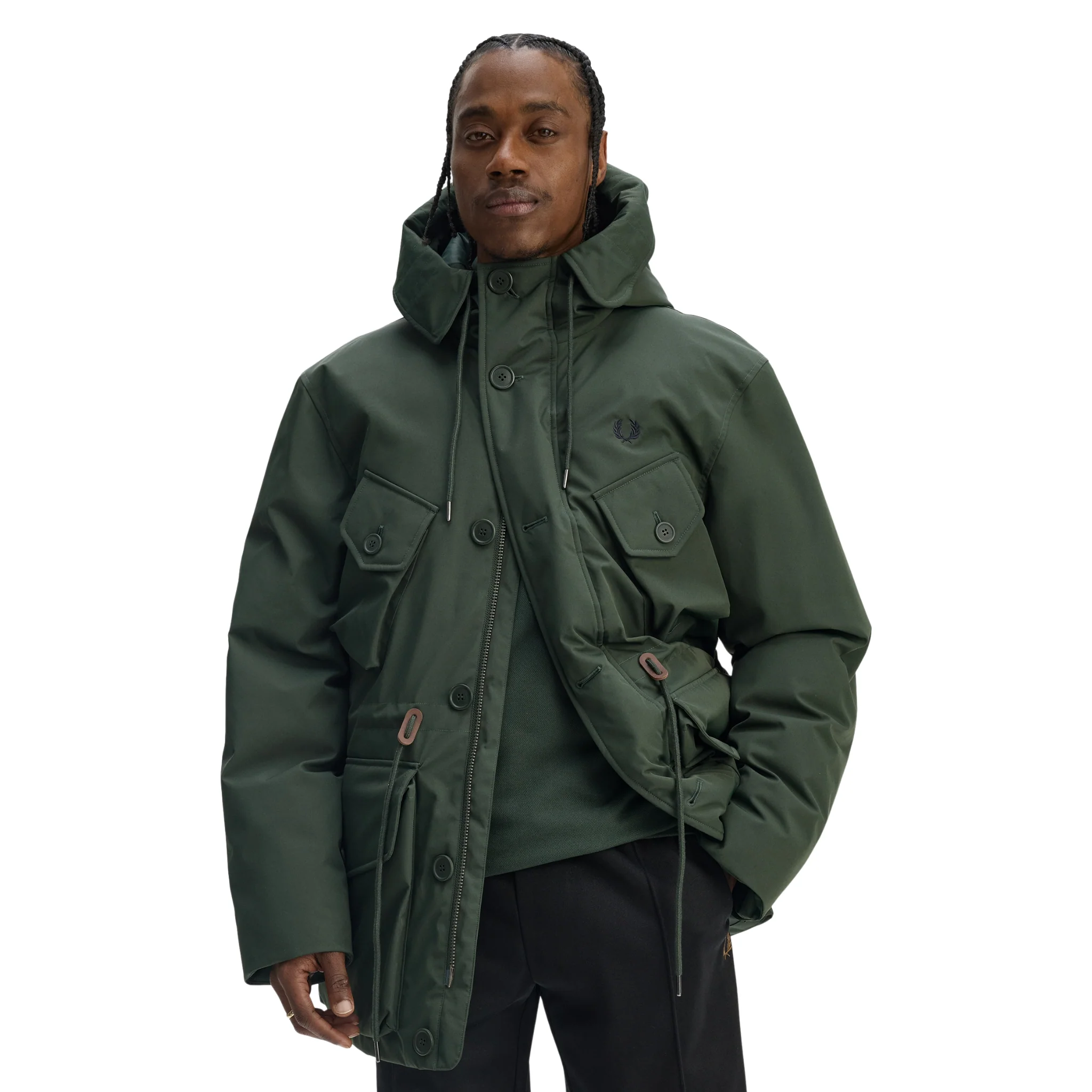 Mens Fred Perry Court Green Patch Pocket Puffer Jacket - Image 3