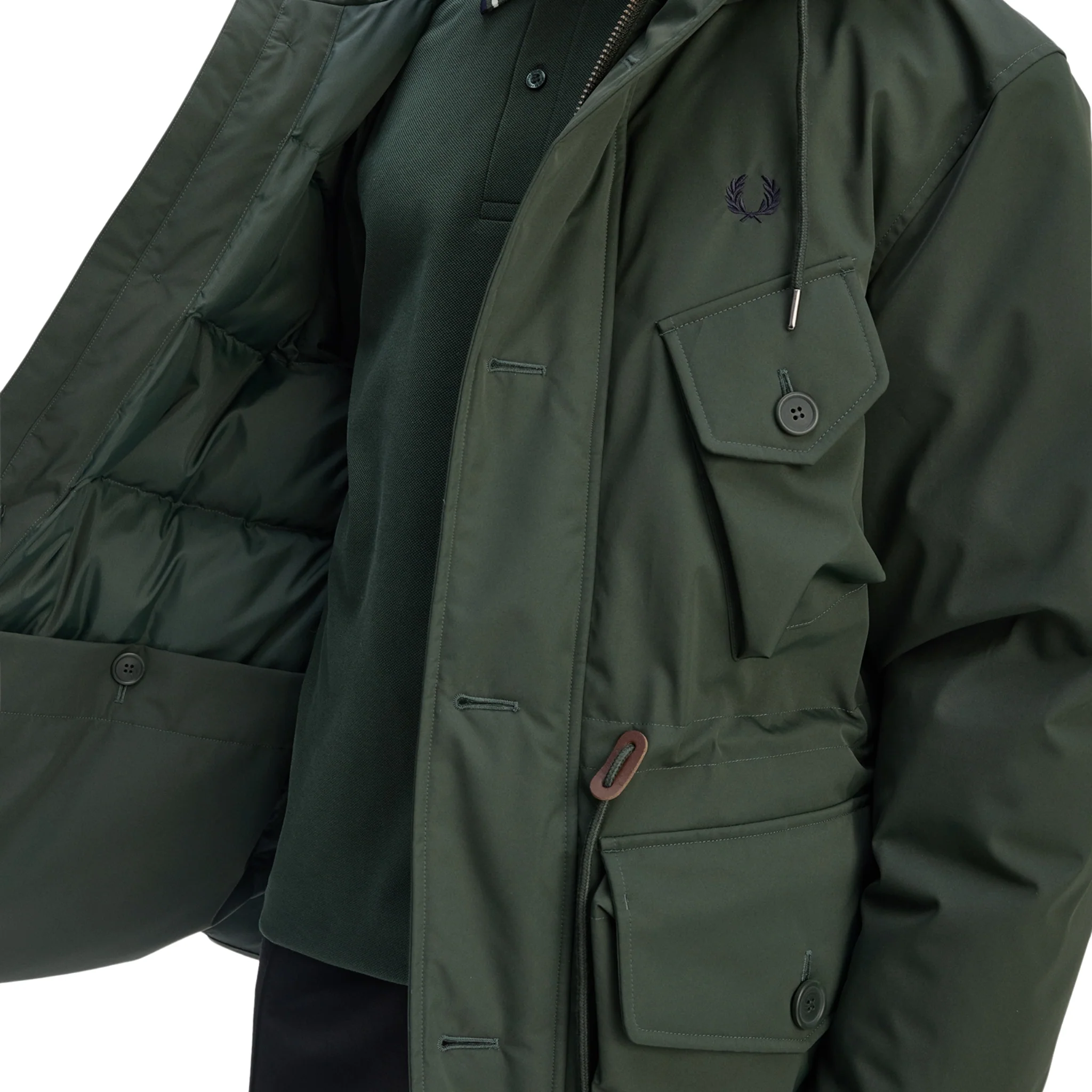 Mens Fred Perry Court Green Patch Pocket Puffer Jacket - Image 4