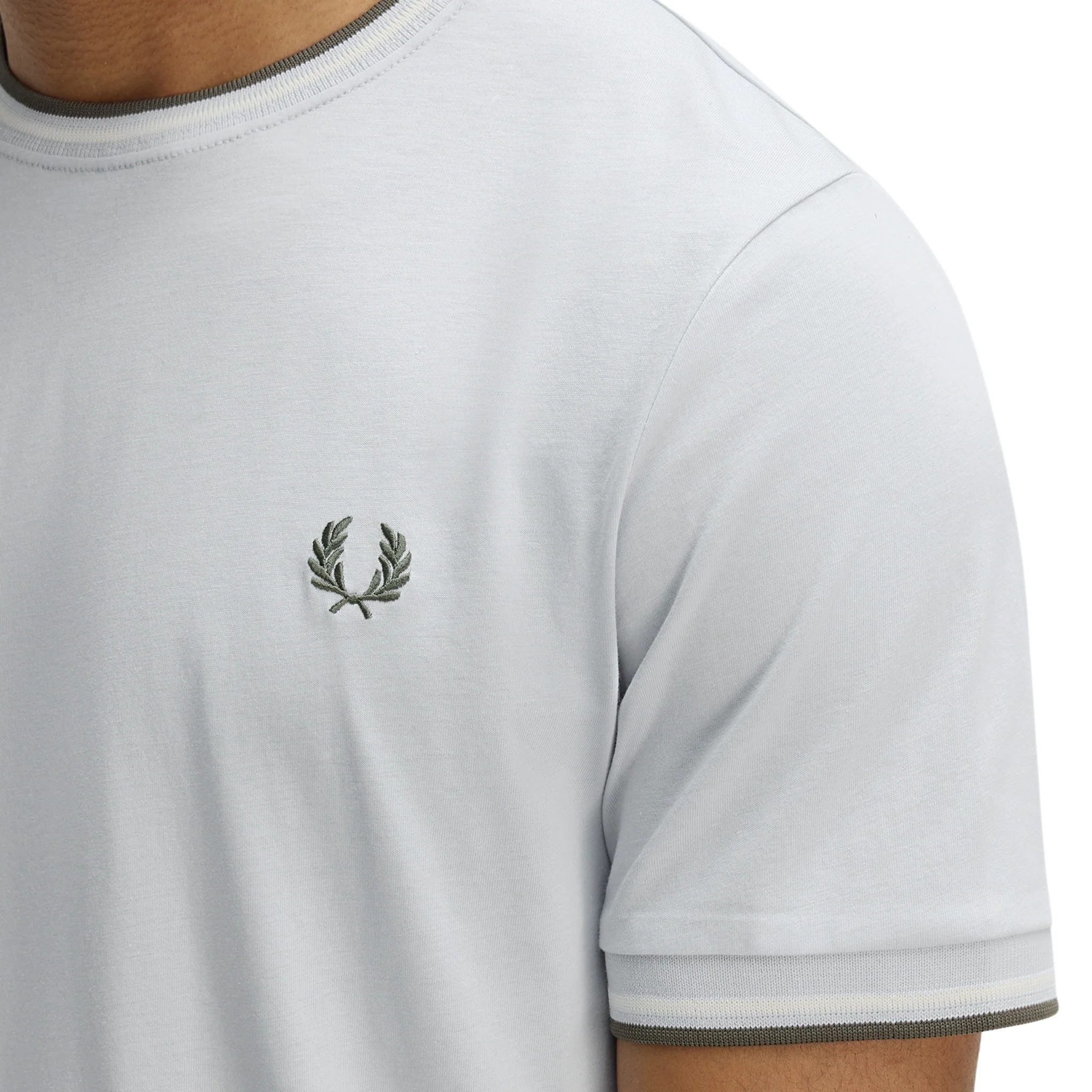 Mens Fred Perry Dusky Blue/Ecru/Laurel Twin Tipped S/s T Shirt - Image 3