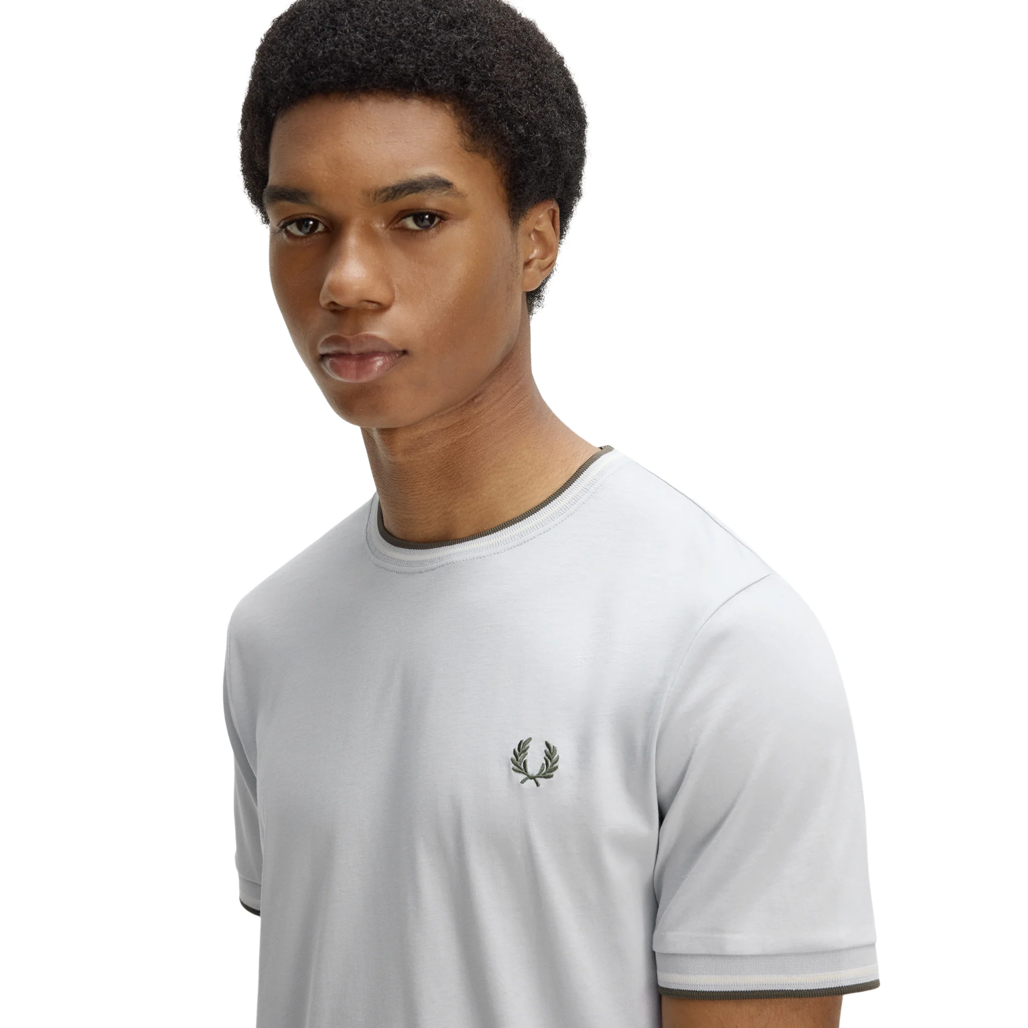 Mens Fred Perry Dusky Blue/Ecru/Laurel Twin Tipped S/s T Shirt - Image 4