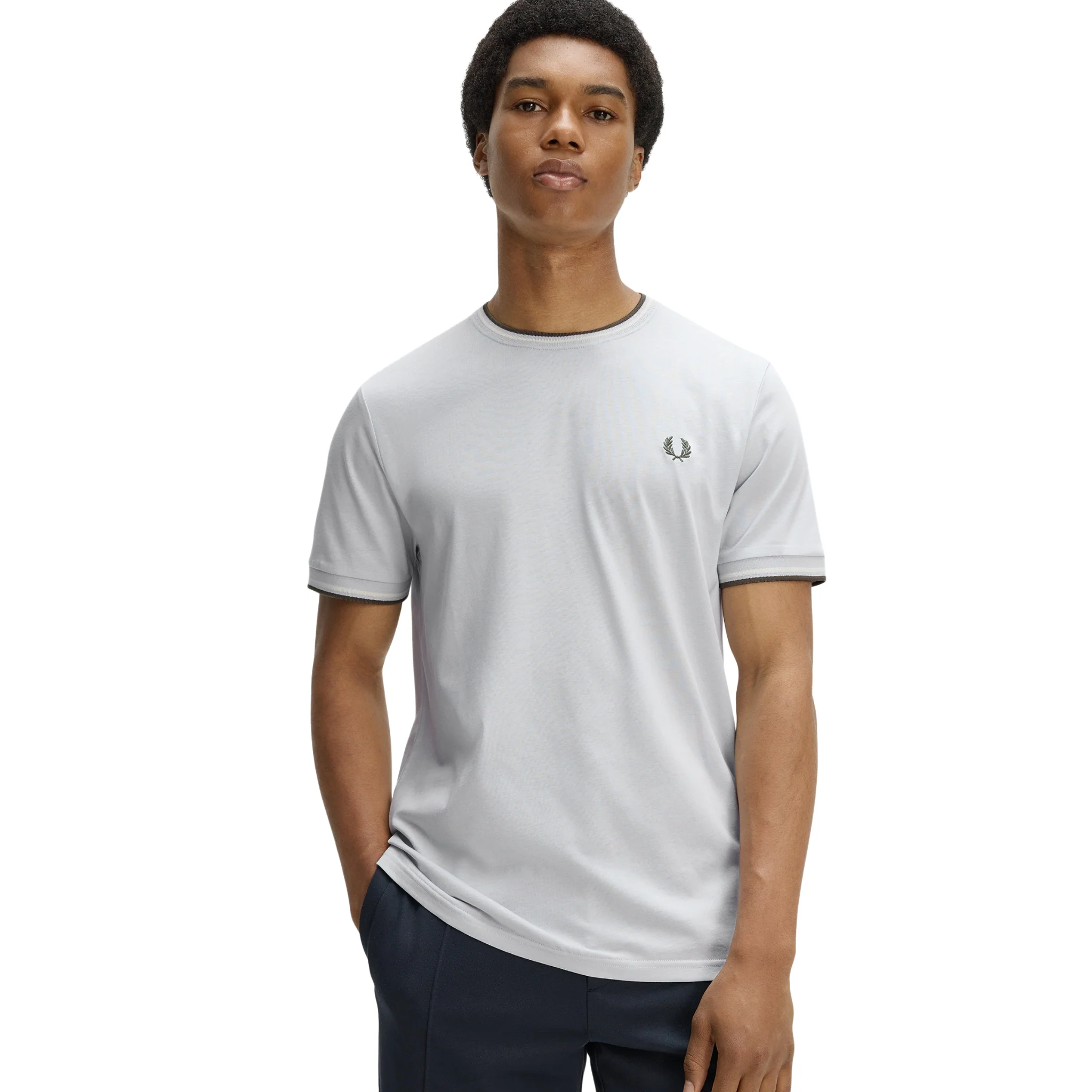 Mens Fred Perry Dusky Blue/Ecru/Laurel Twin Tipped S/s T Shirt - Image 5
