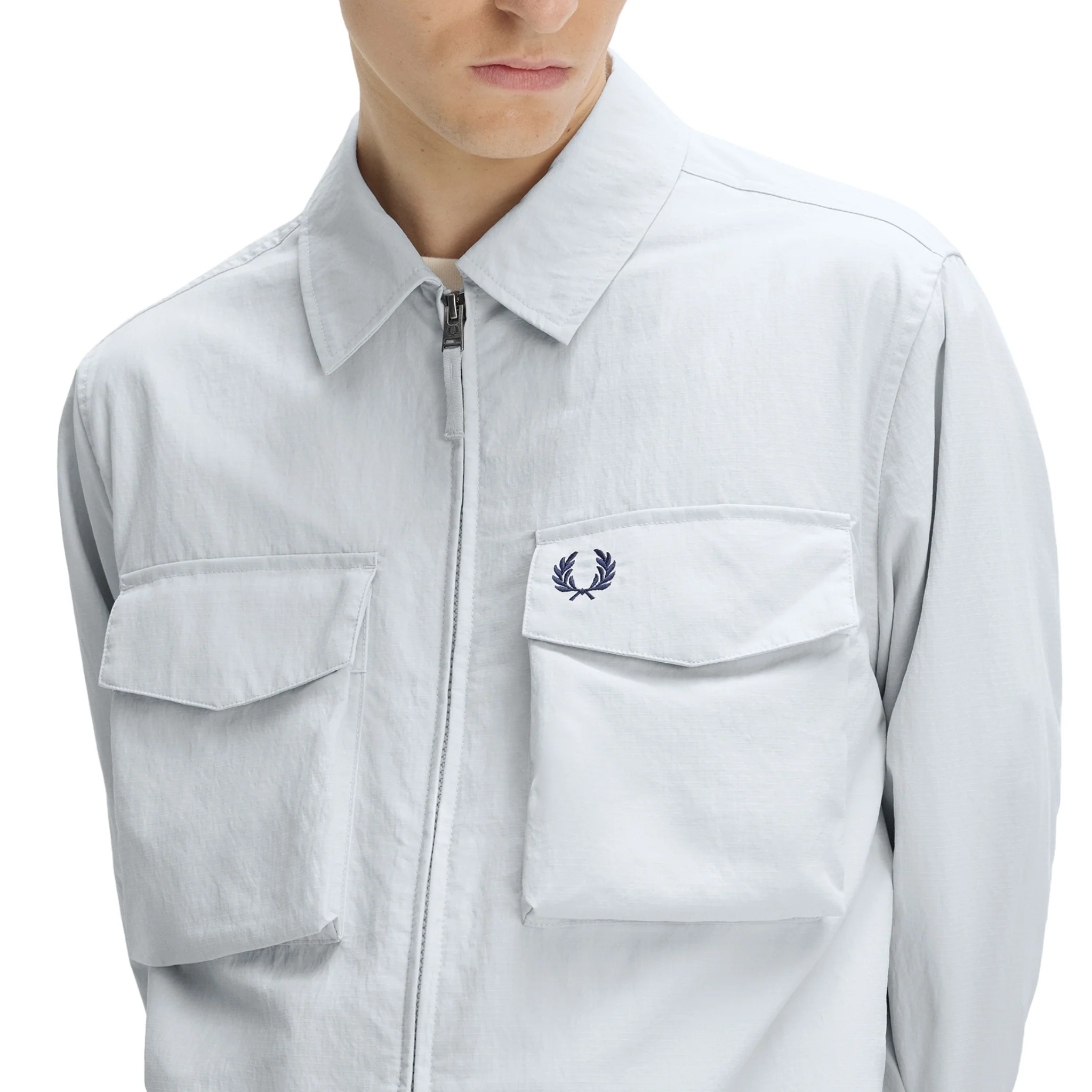 Mens Fred Perry Dusky Blue Ripstop Pocket Overshirt - Image 3