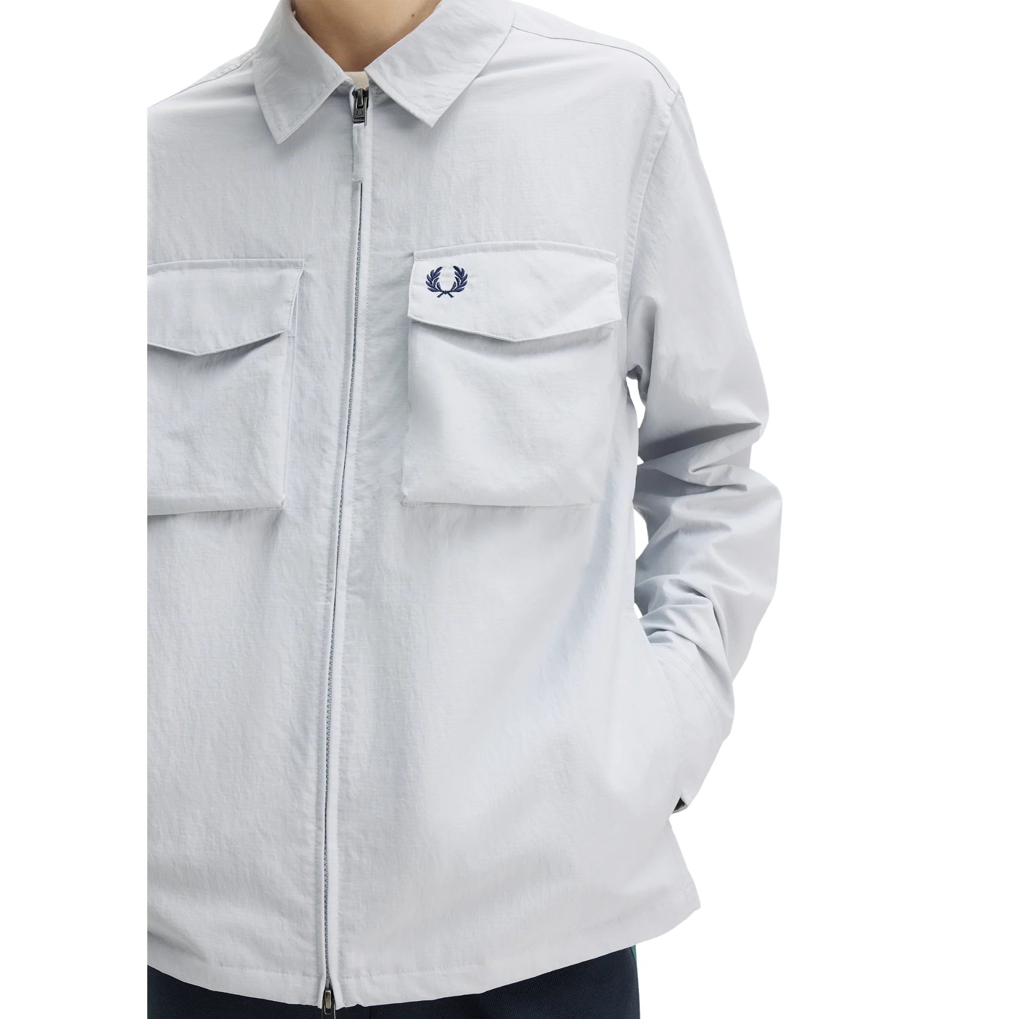 Mens Fred Perry Dusky Blue Ripstop Pocket Overshirt - Image 4
