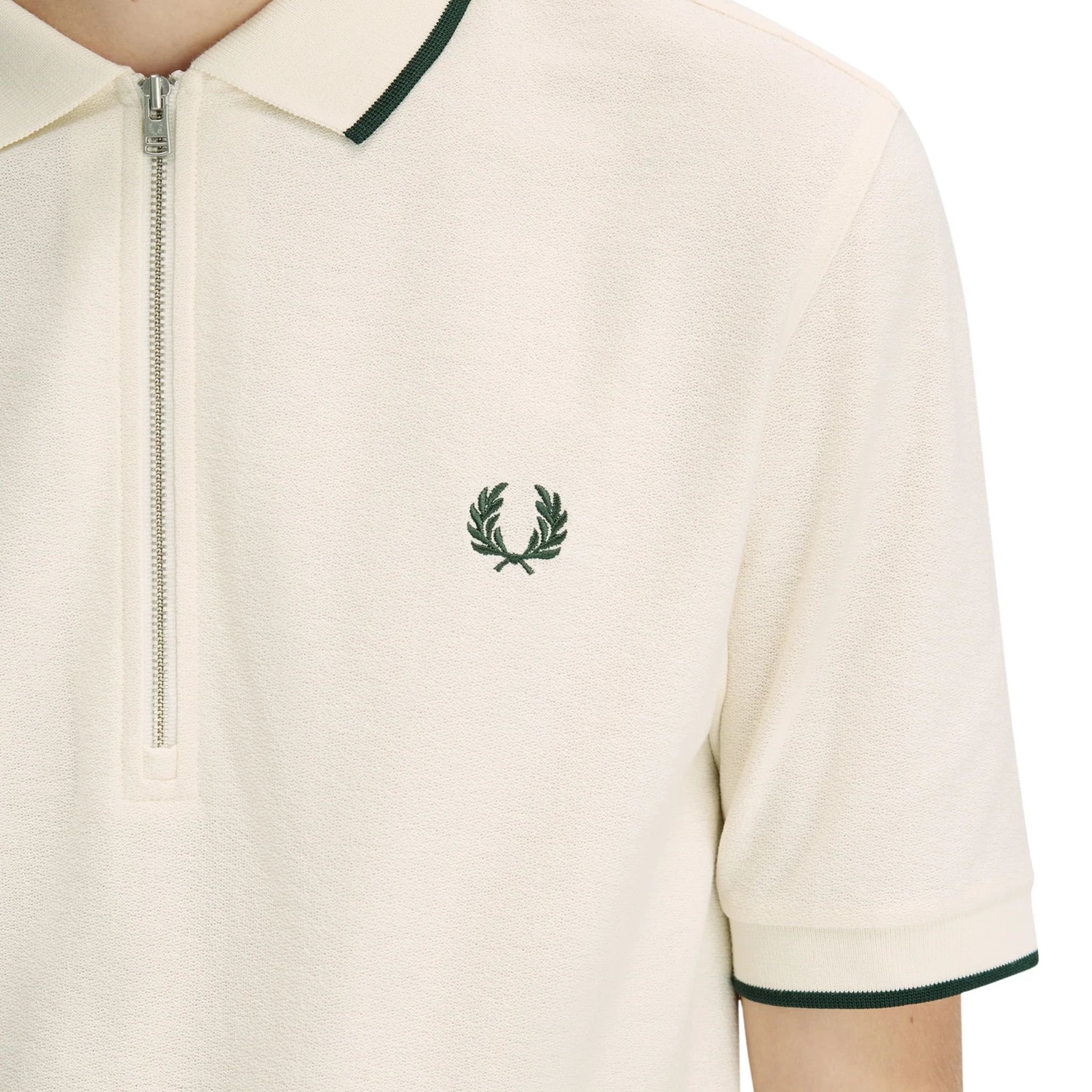 Mens Fred Perry Ecru Crepe Pique Zip S/s Polo Shirt - Image 3