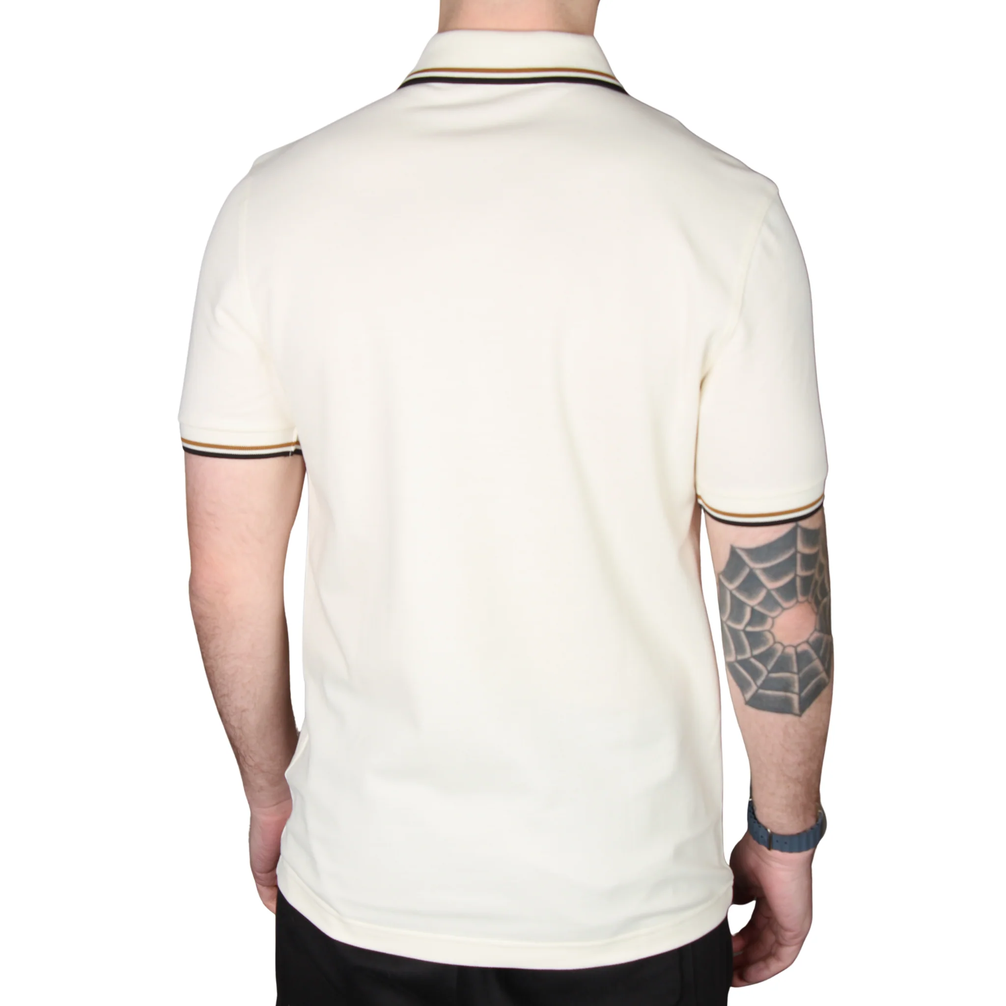 Mens Fred Perry Ecru/Dark Caramel/Black Twin Tipped S/s Polo - Image 3