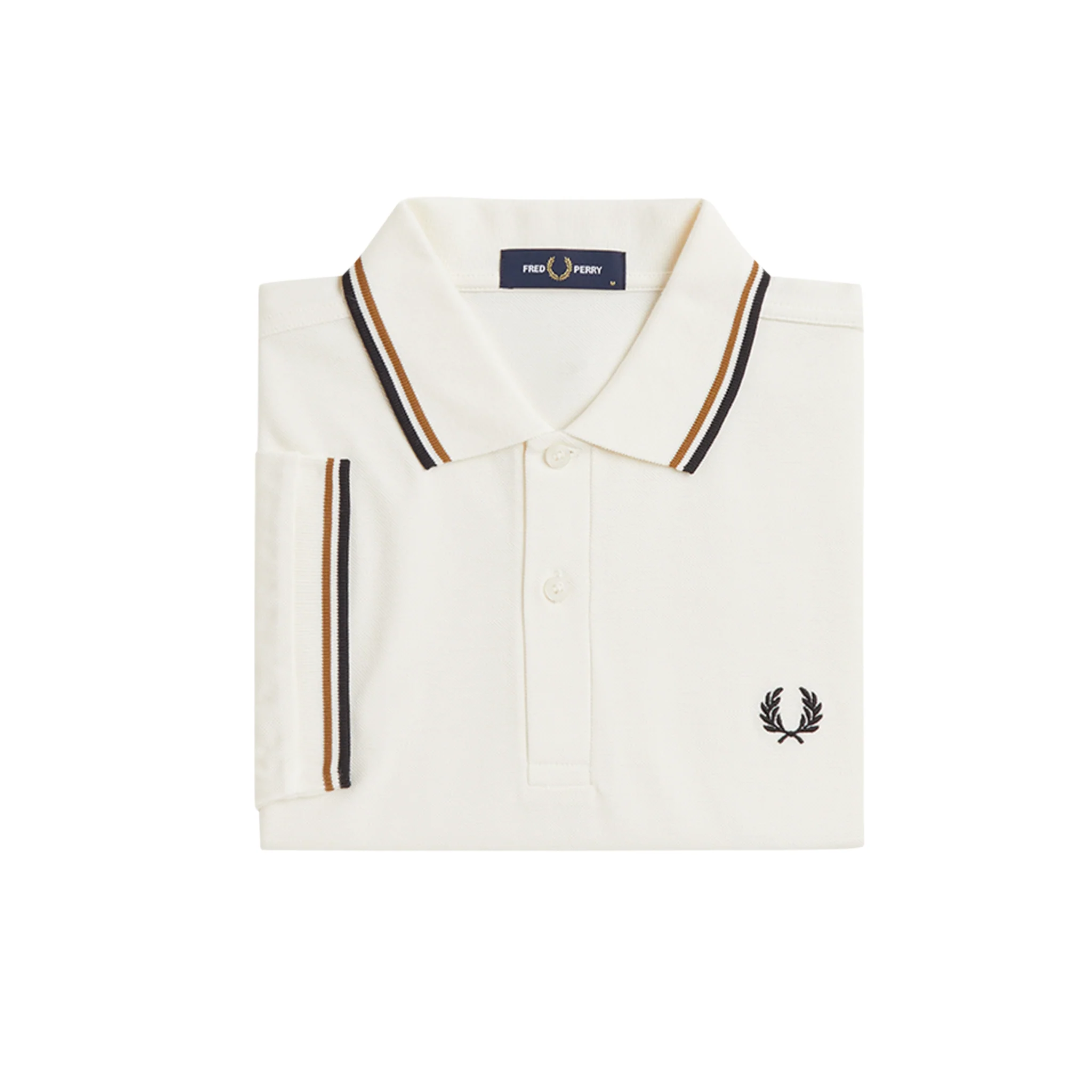 Mens Fred Perry Ecru/Dark Caramel/Black Twin Tipped S/s Polo - Image 5
