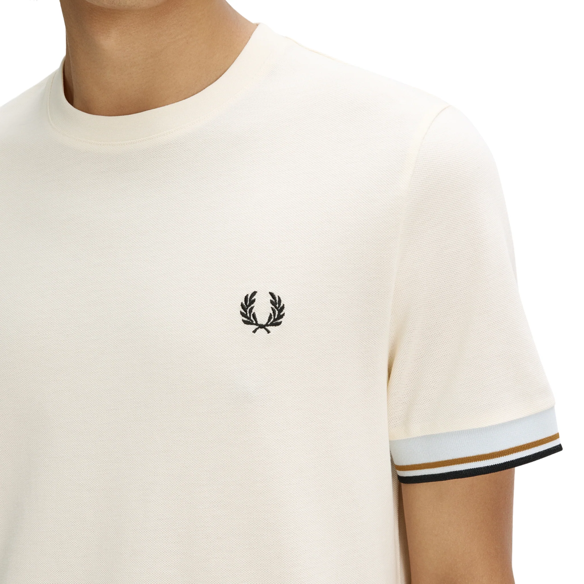 Mens Fred Perry Ecru Twin Tipped Cuff S/s T Shirt - Image 3