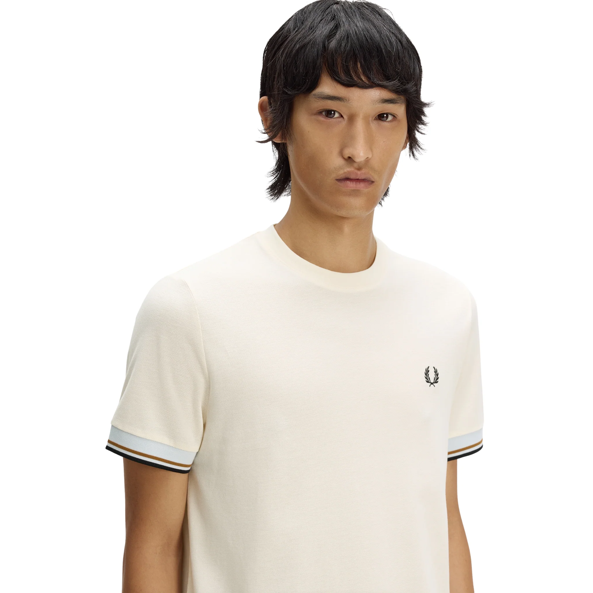 Mens Fred Perry Ecru Twin Tipped Cuff S/s T Shirt - Image 4