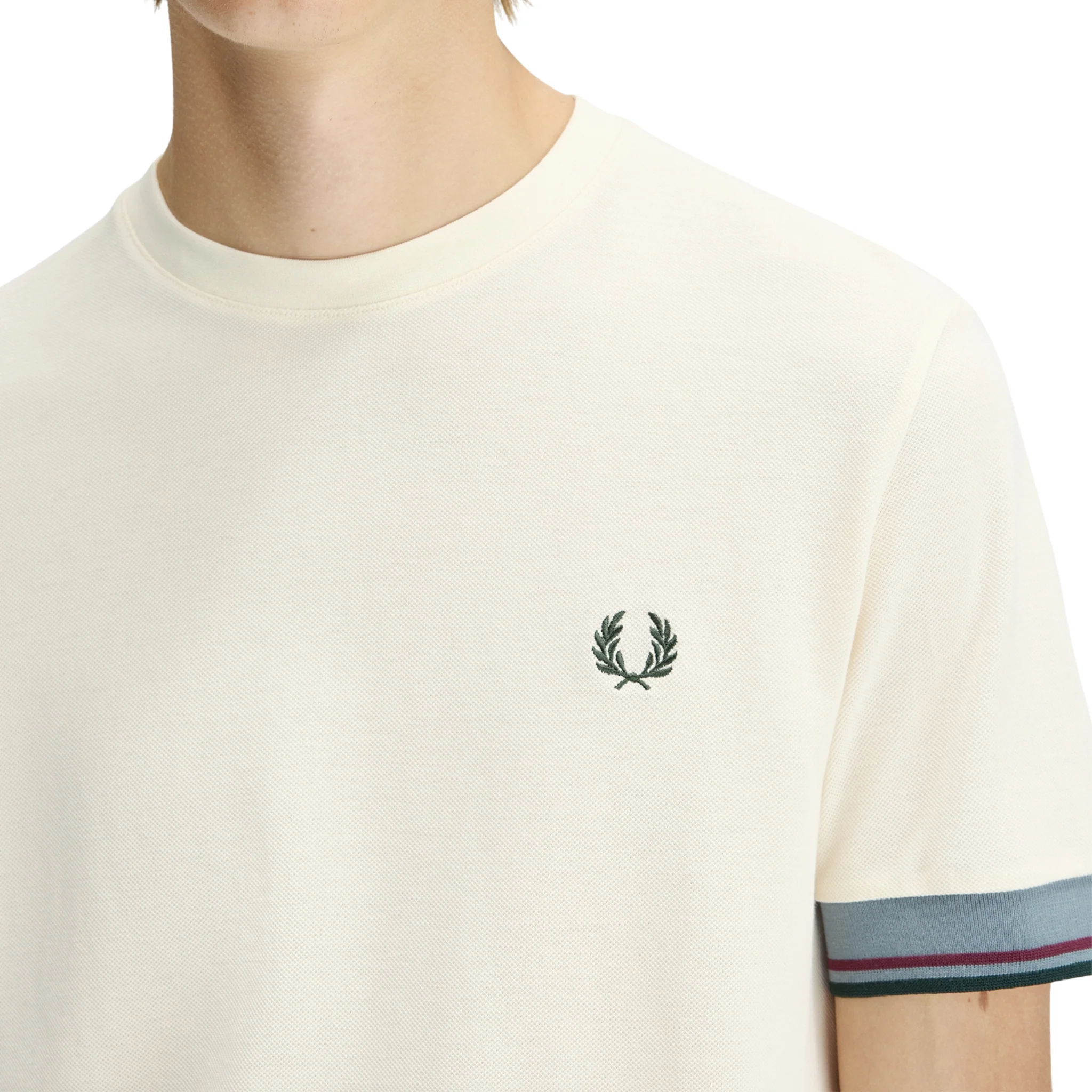 Mens Fred Perry Ecru Twin Tipped Cuff S/s T Shirt - Image 3