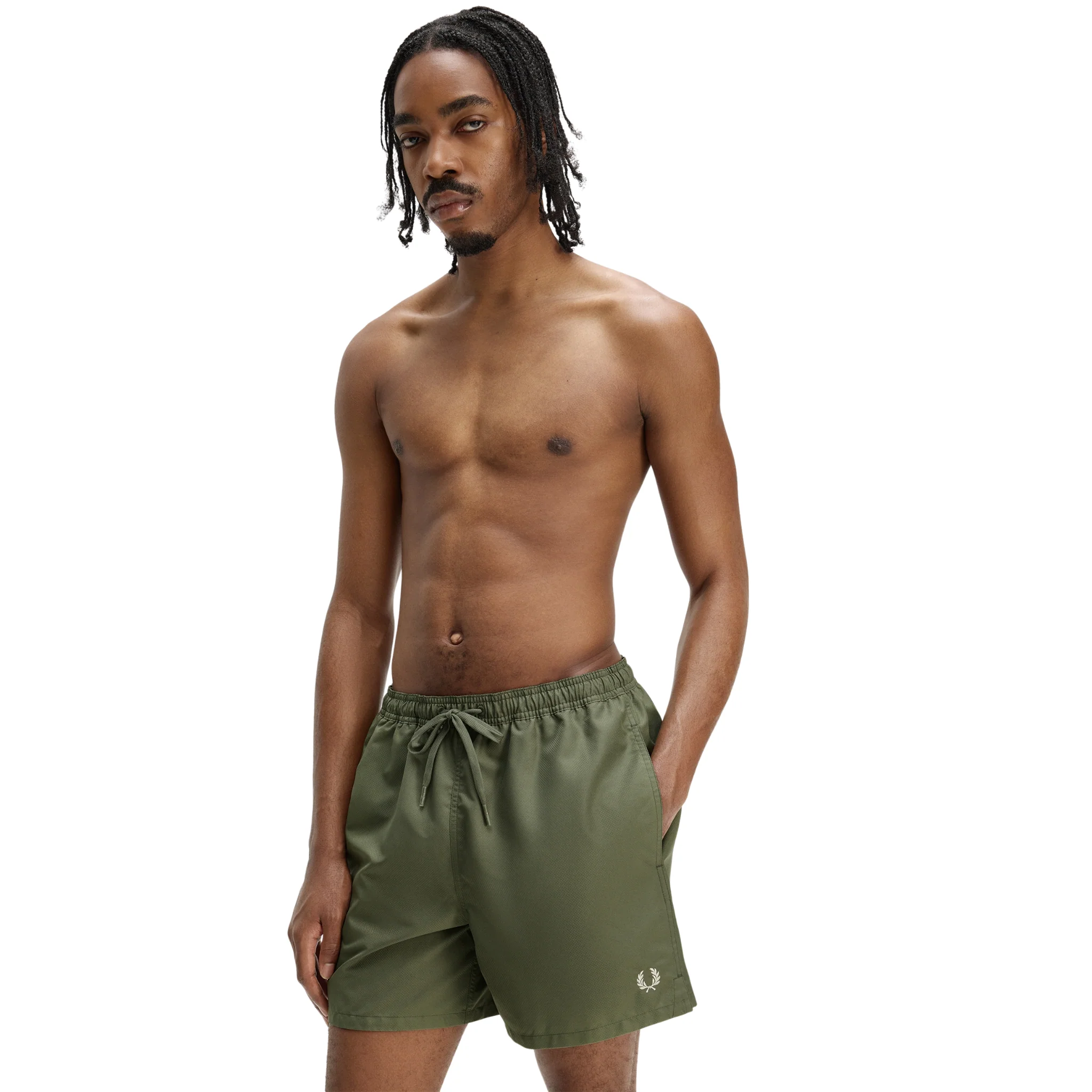 Mens Fred Perry Laurel Wreath Green Swim Shorts - Image 5