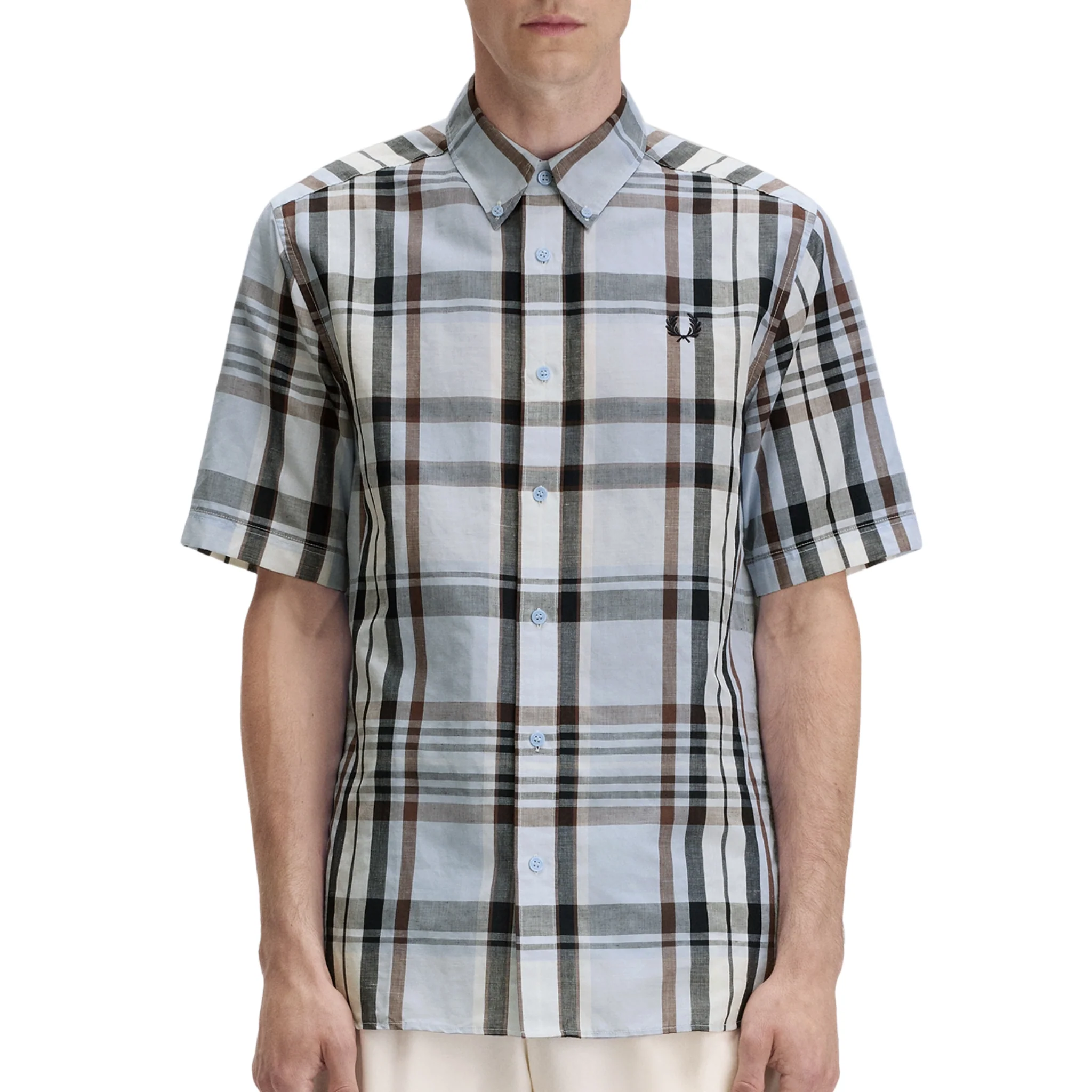 Mens Fred Perry Light Smoke Madras Check S/s Shirt - Image 2