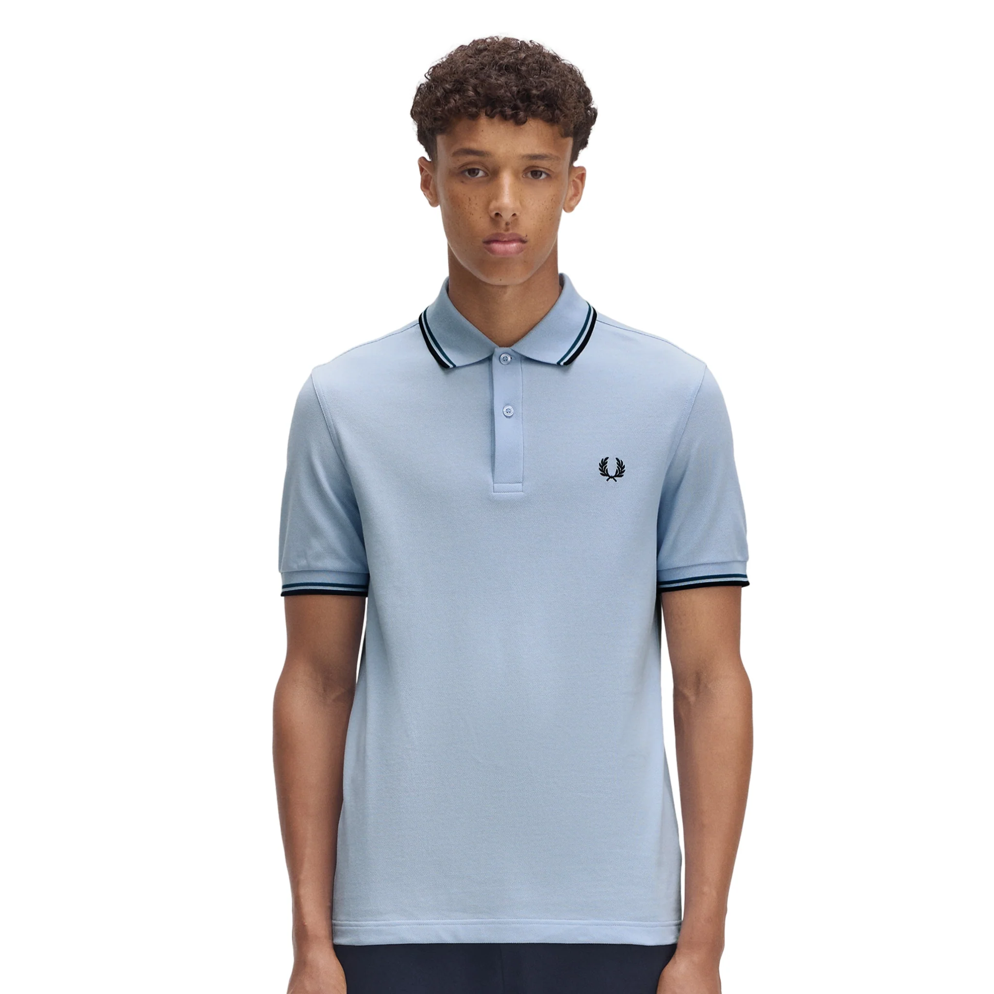 Mens Fred Perry Light Smoke/Petrol Blue/Navy Twin Tipped S/s Polo Shirt - Image 2