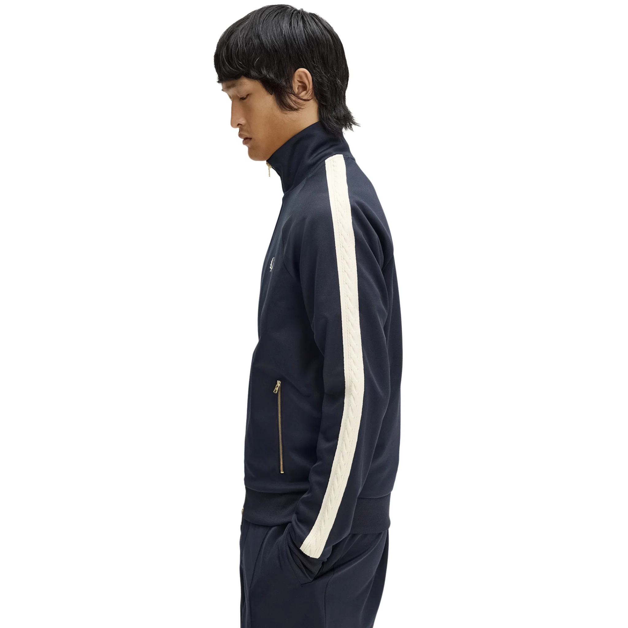 Mens Fred Perry Navy Cable Taped Track Jacket - Image 4