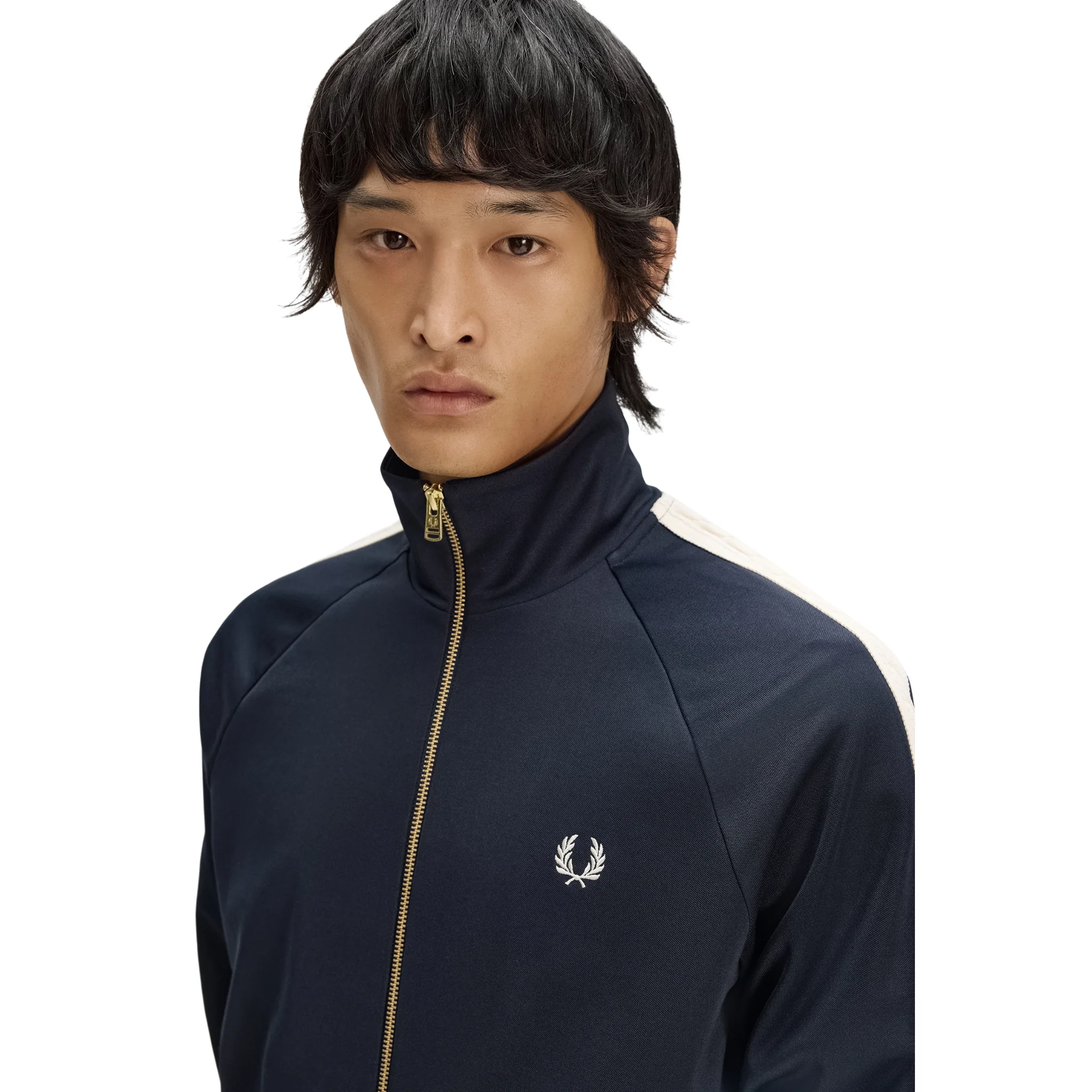 Mens Fred Perry Navy Cable Taped Track Jacket - Image 5