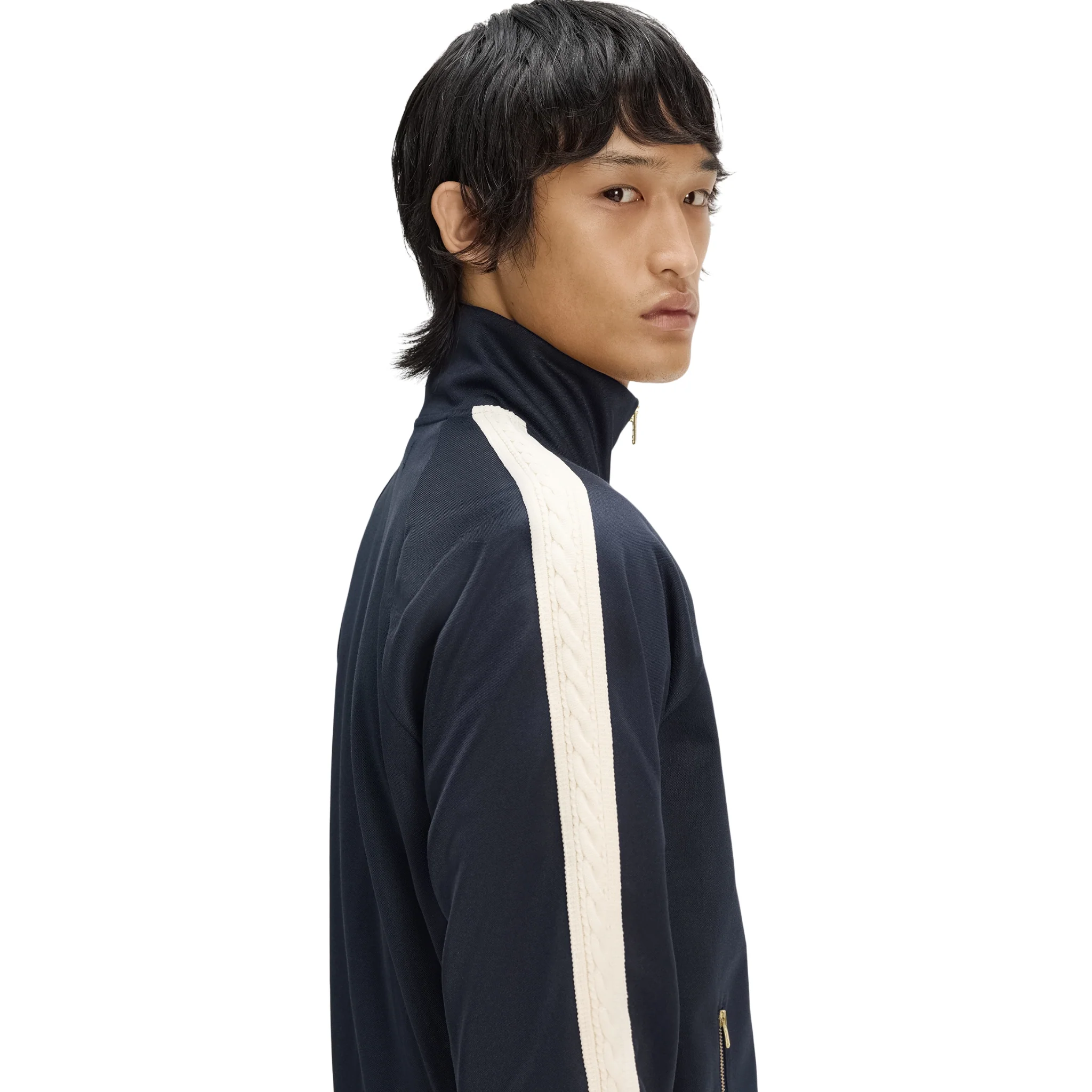 Mens Fred Perry Navy Cable Taped Track Jacket - Image 6