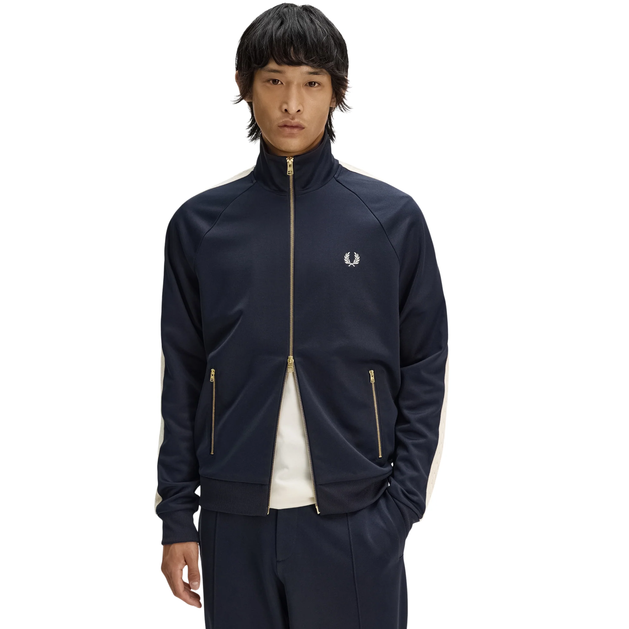 Mens Fred Perry Navy Cable Taped Track Jacket - Image 7