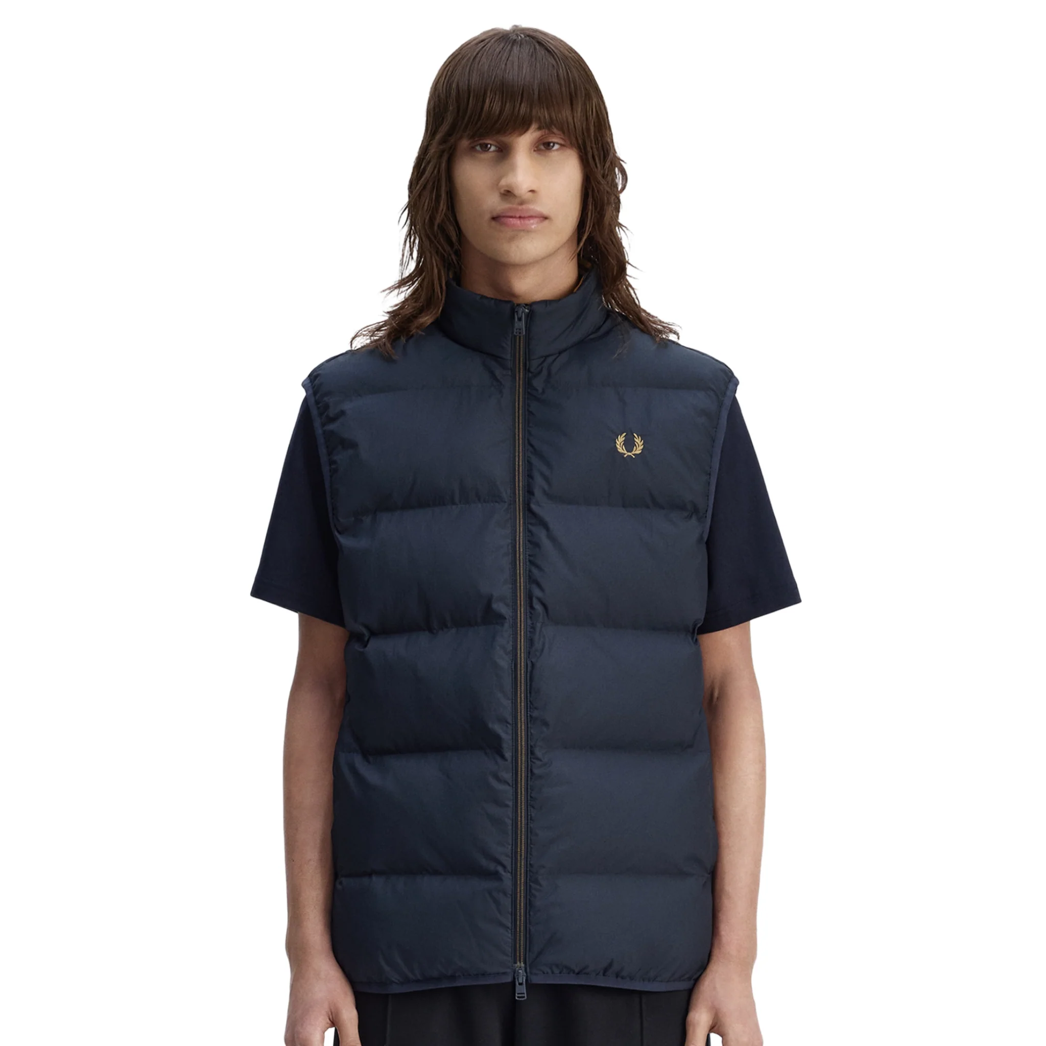 Mens Fred Perry Navy Insulated Gilet - Image 2