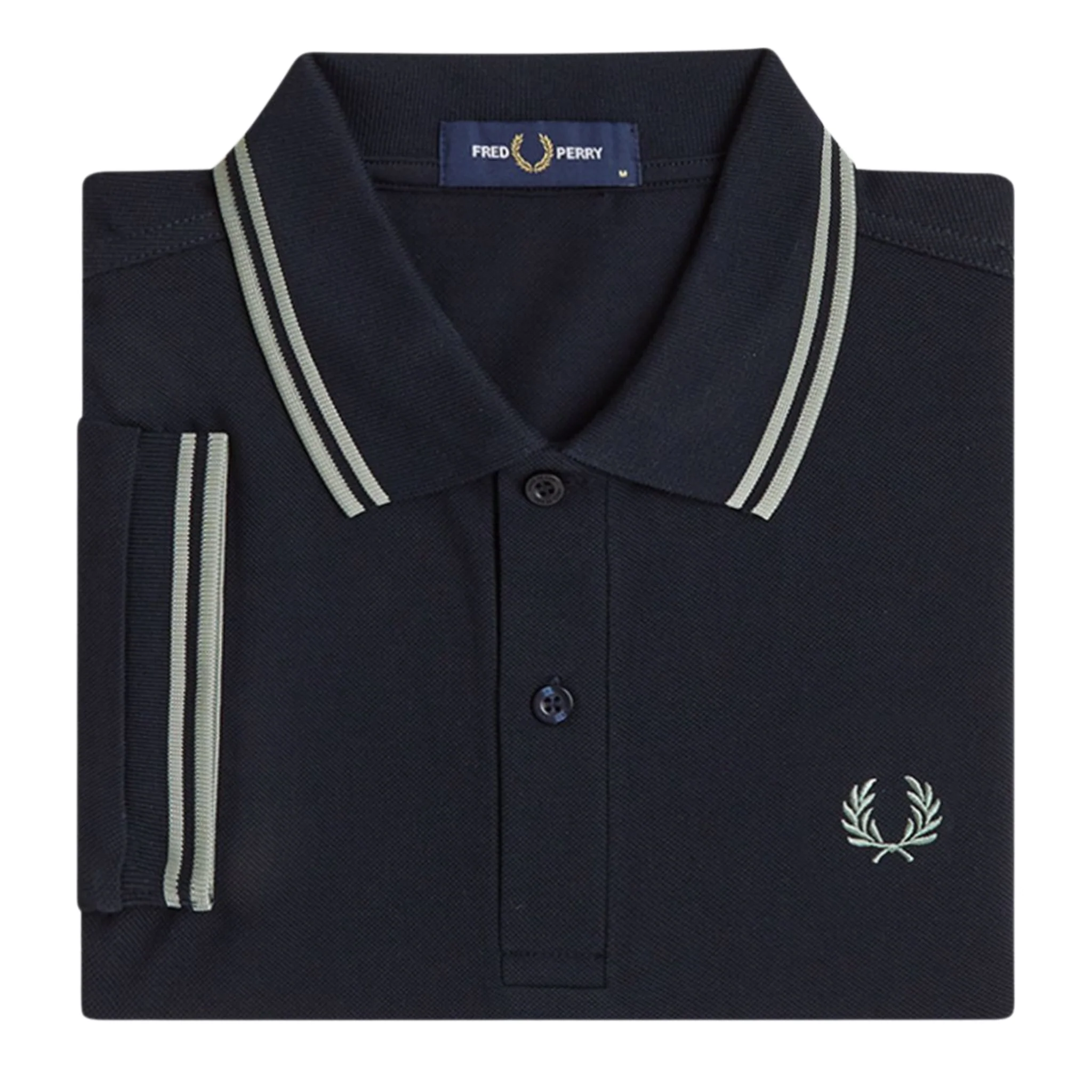 Mens Fred Perry Navy/Seagrass Twin Tipped S/s Polo Shirt - Image 3