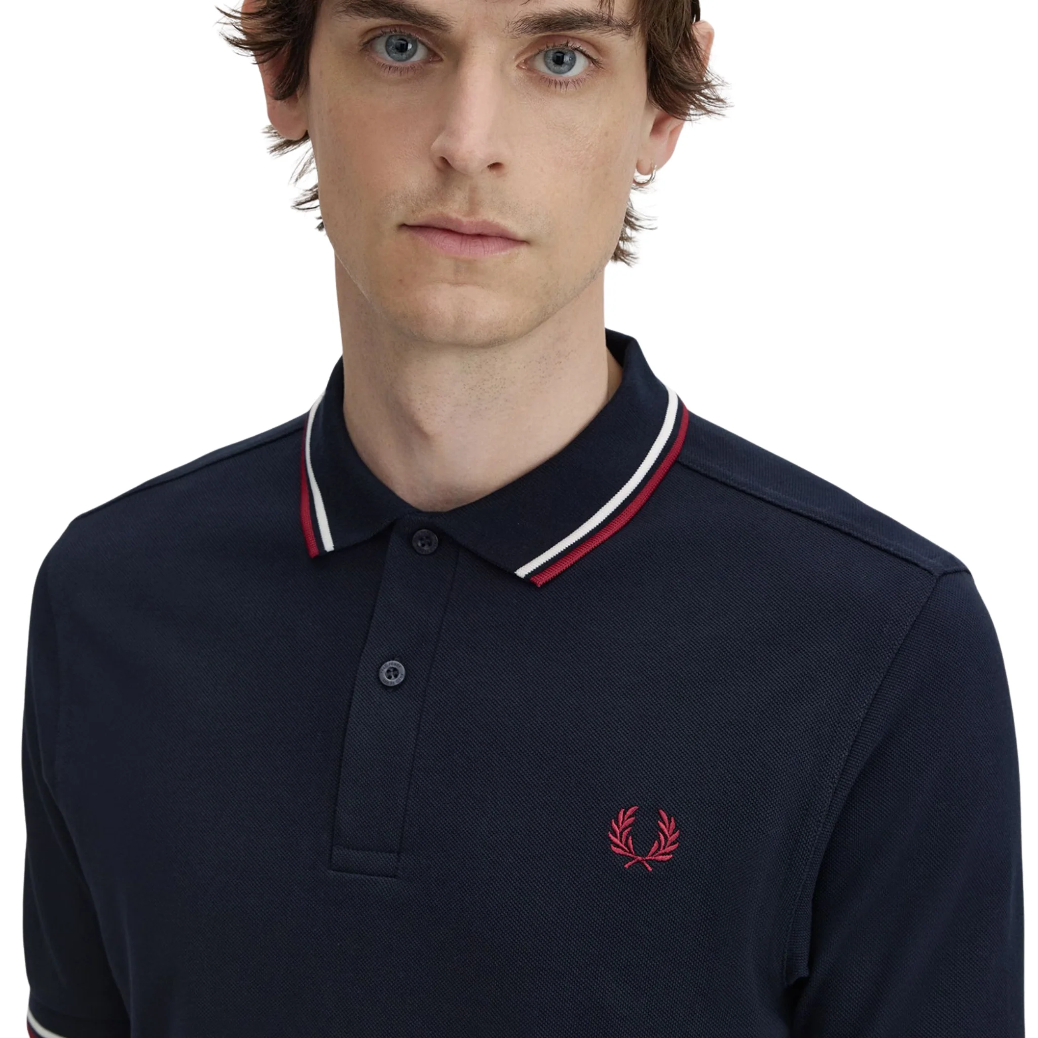 Mens Fred Perry Navy/Snow White/Burnt Red Twin Tipped S/s Polo Shirt - Image 3
