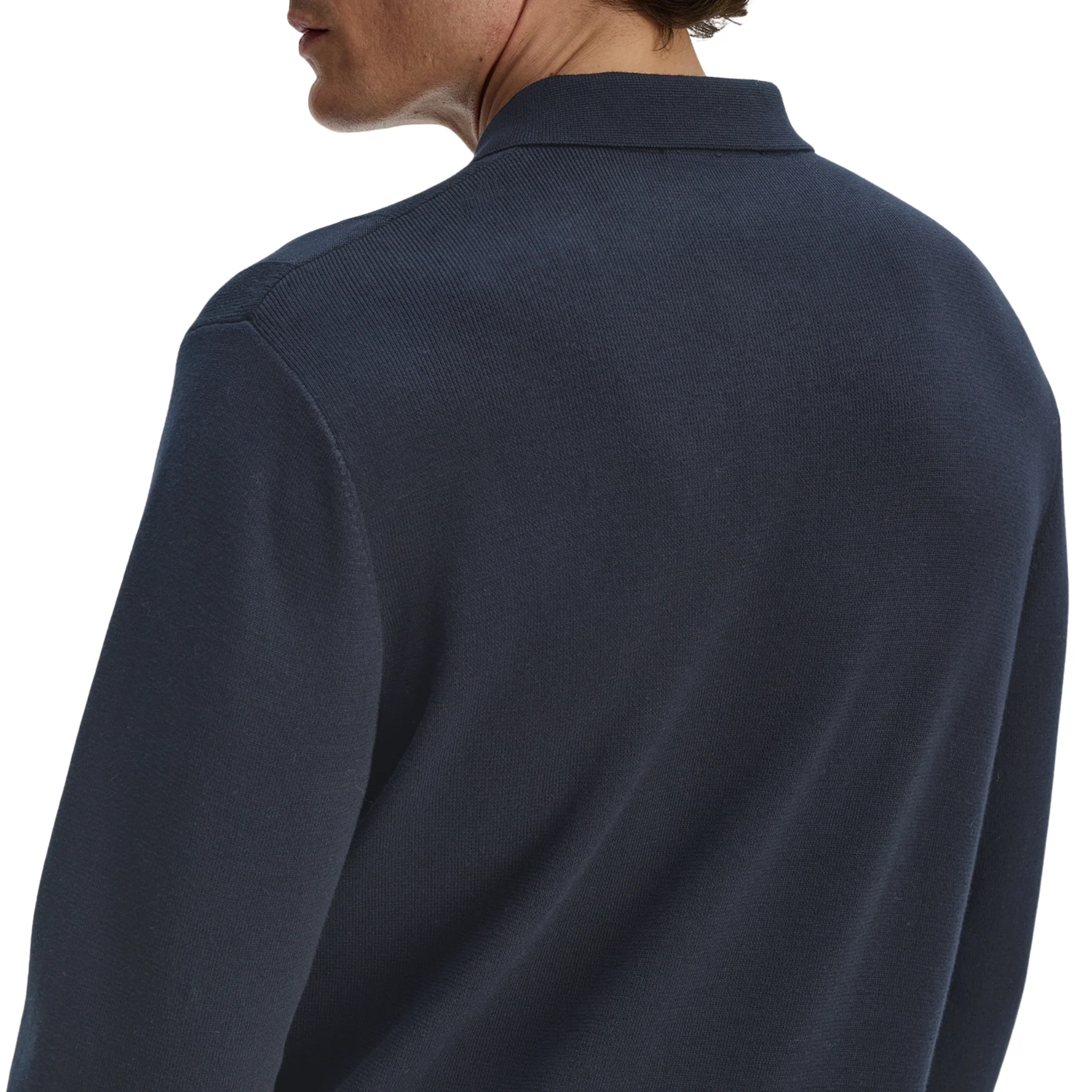 Mens Fred Perry Navy Tonal Stripe Knitted Zip Neck L/s Polo - Image 6