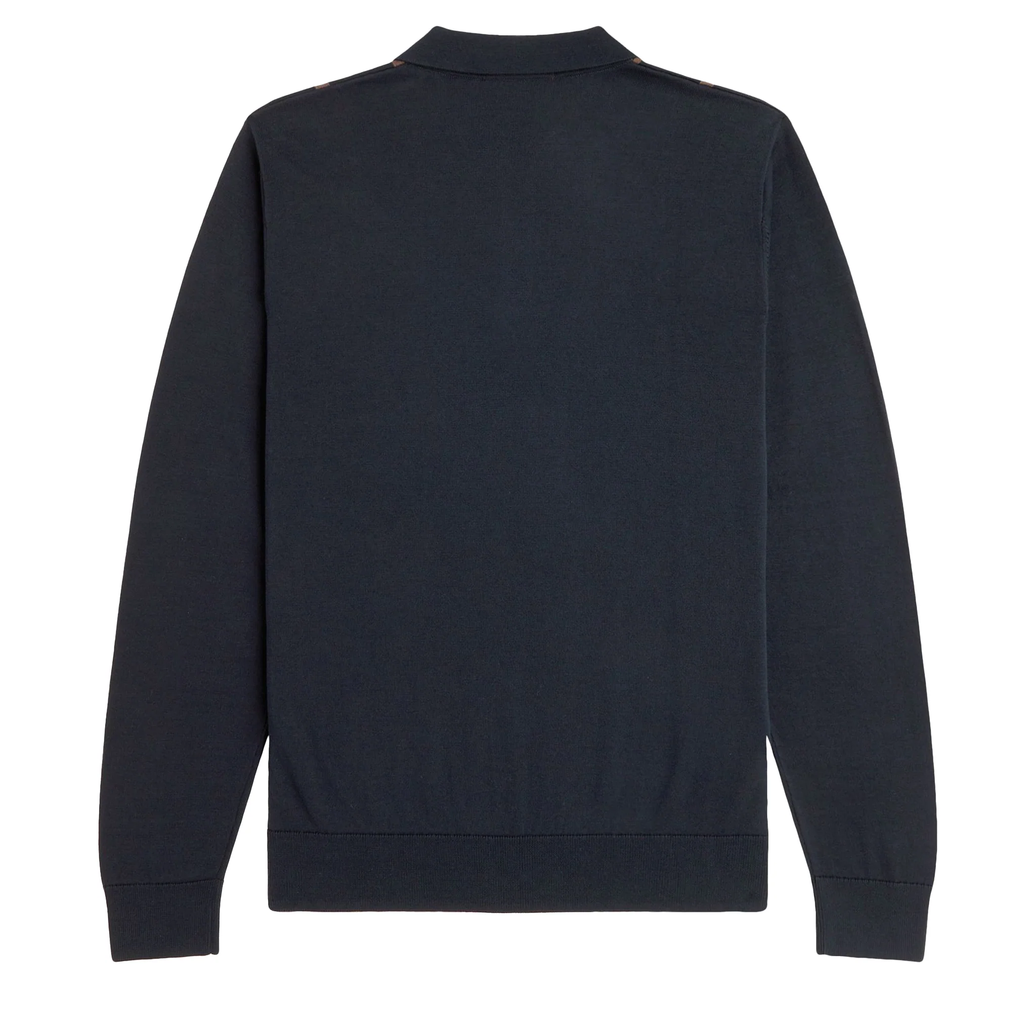 Mens Fred Perry Navy Vertical Stripe Knit L/s Polo - Image 4