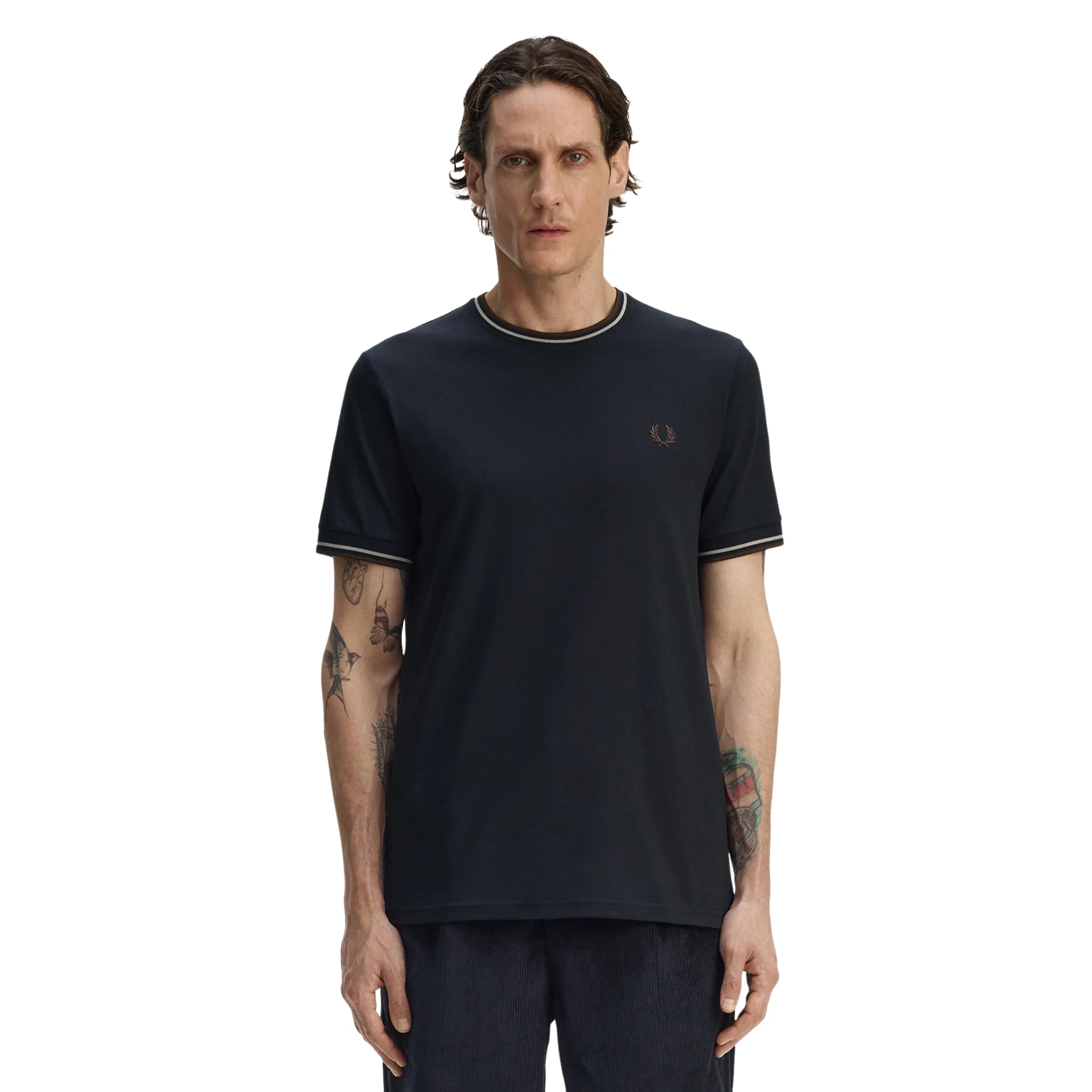 Mens Fred Perry Navy/Warm Oat/Tobacco Twin Tipped S/s T Shirt - Image 3
