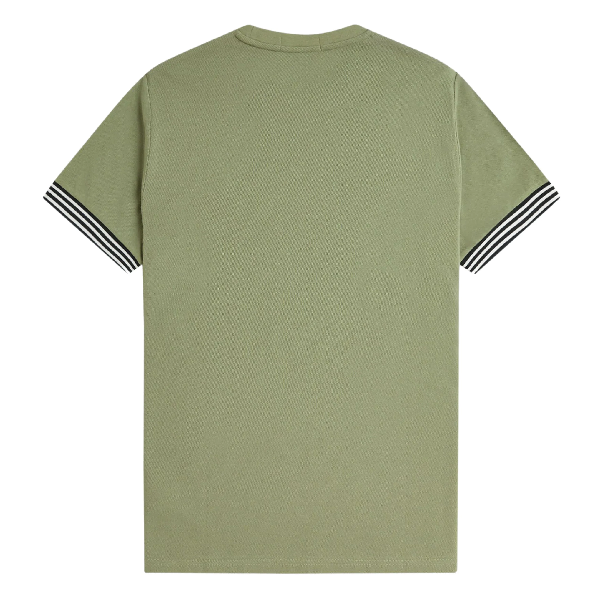 Mens Fred Perry Olive Mint Striped Cuff S/s T Shirt - Image 3