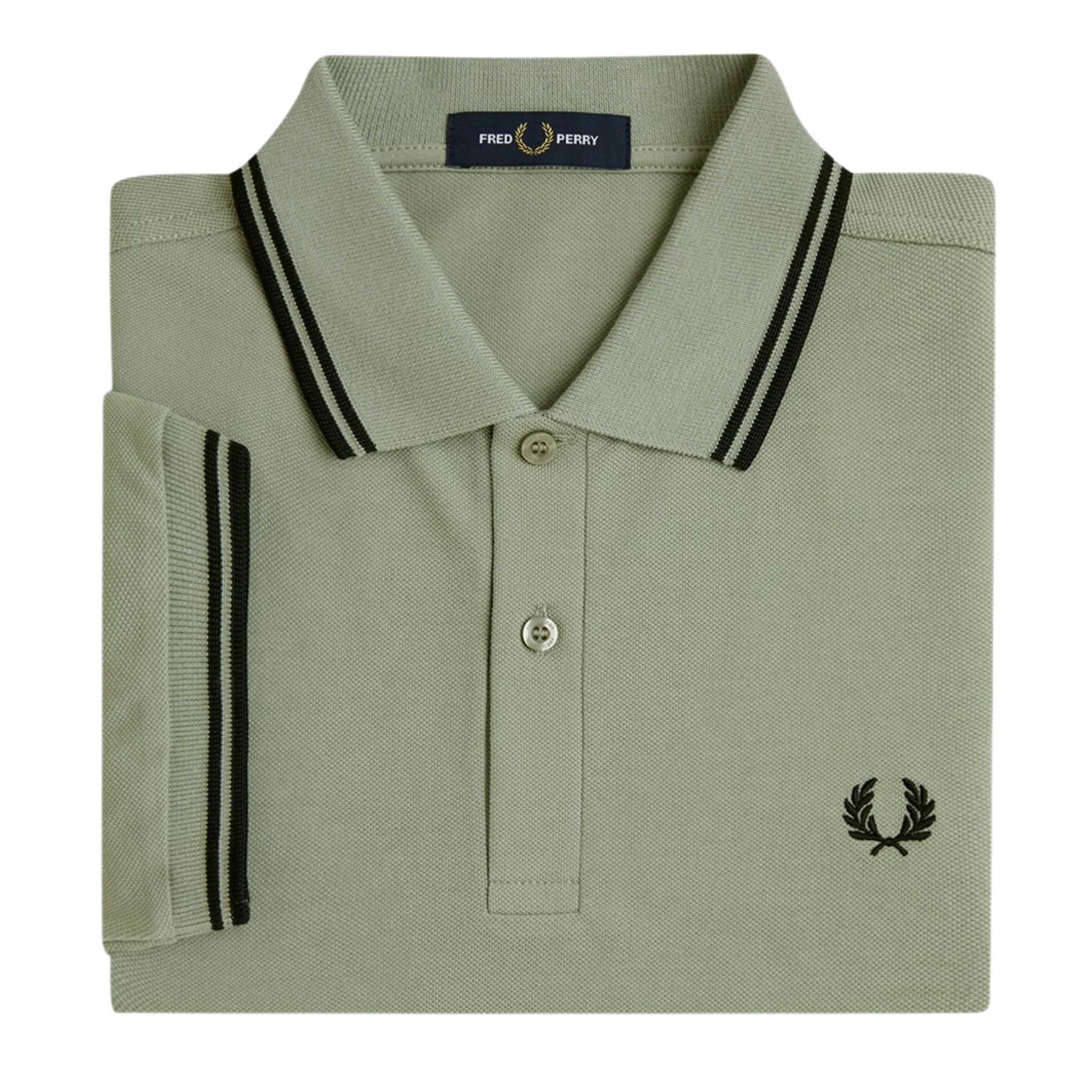 Mens Fred Perry Seagrass/Black Twin Tipped S/s Polo Shirt - Image 3