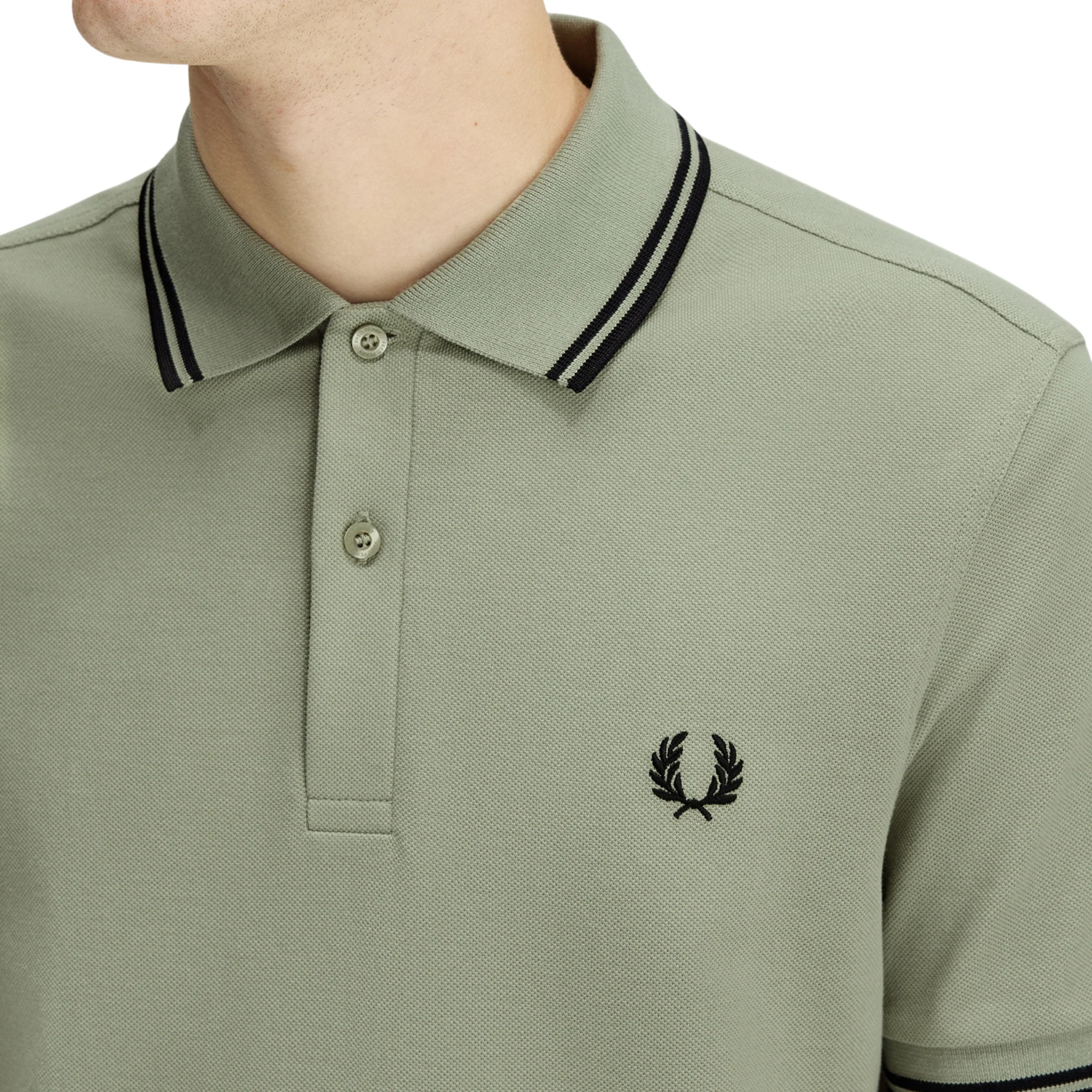 Mens Fred Perry Seagrass/Black Twin Tipped S/s Polo Shirt - Image 4