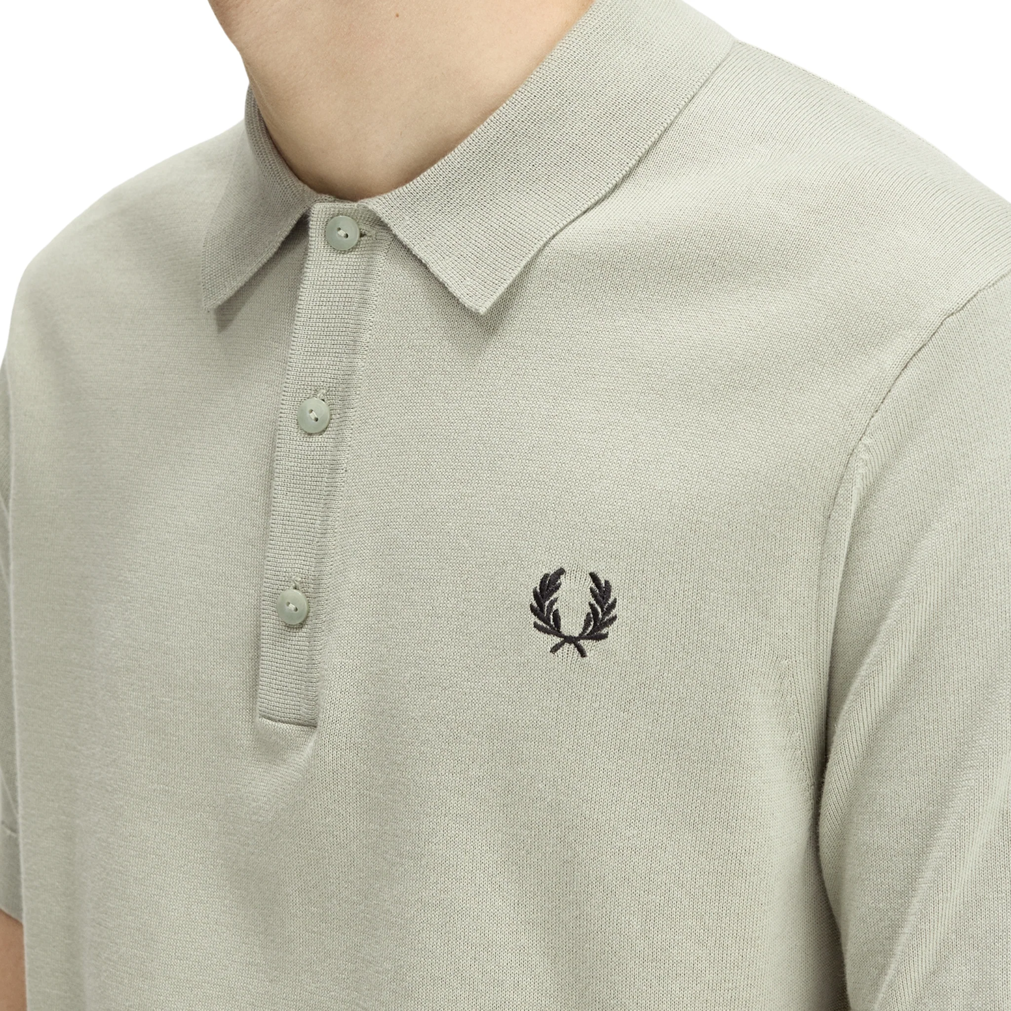 Mens Fred Perry Seagrass Cotton Knitted S/s Polo Shirt - Image 3
