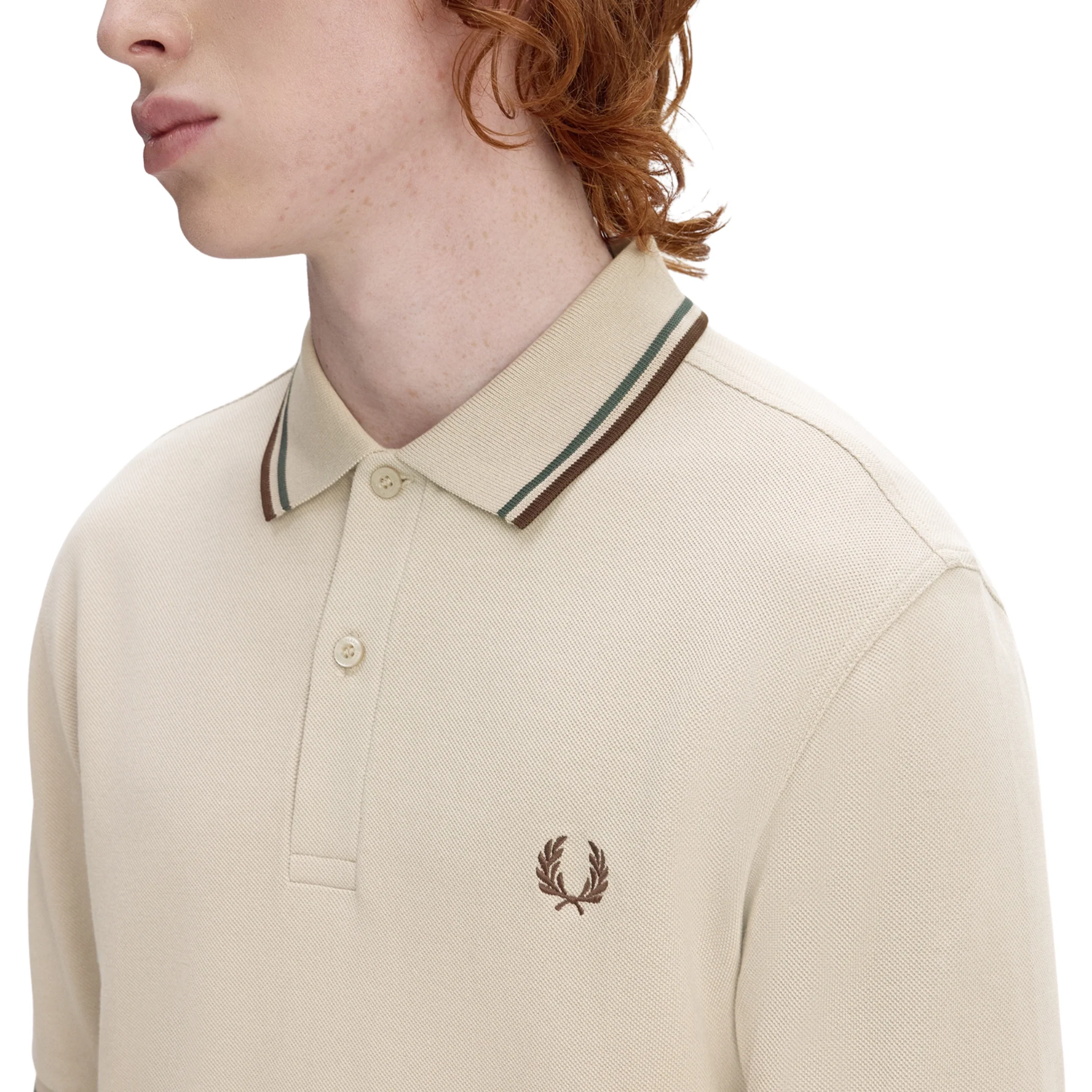 Mens Fred Perry Warm Oat/Court Green/Tobacco Twin Tipped S/s Polo - Image 3