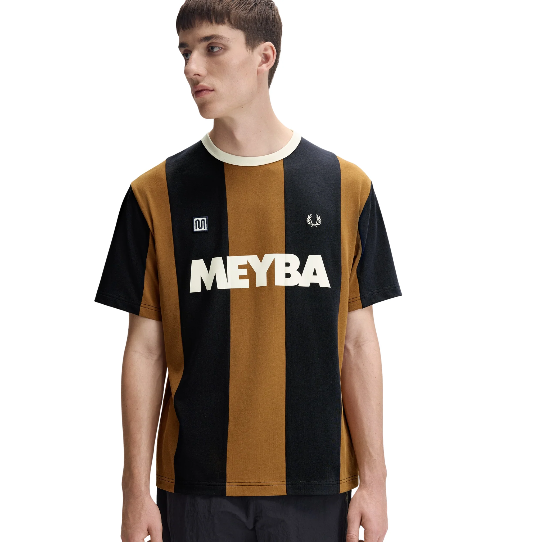 Mens Fred Perry x Meyba Dark Caramel Cut & Sew S/s T Shirt - Image 3