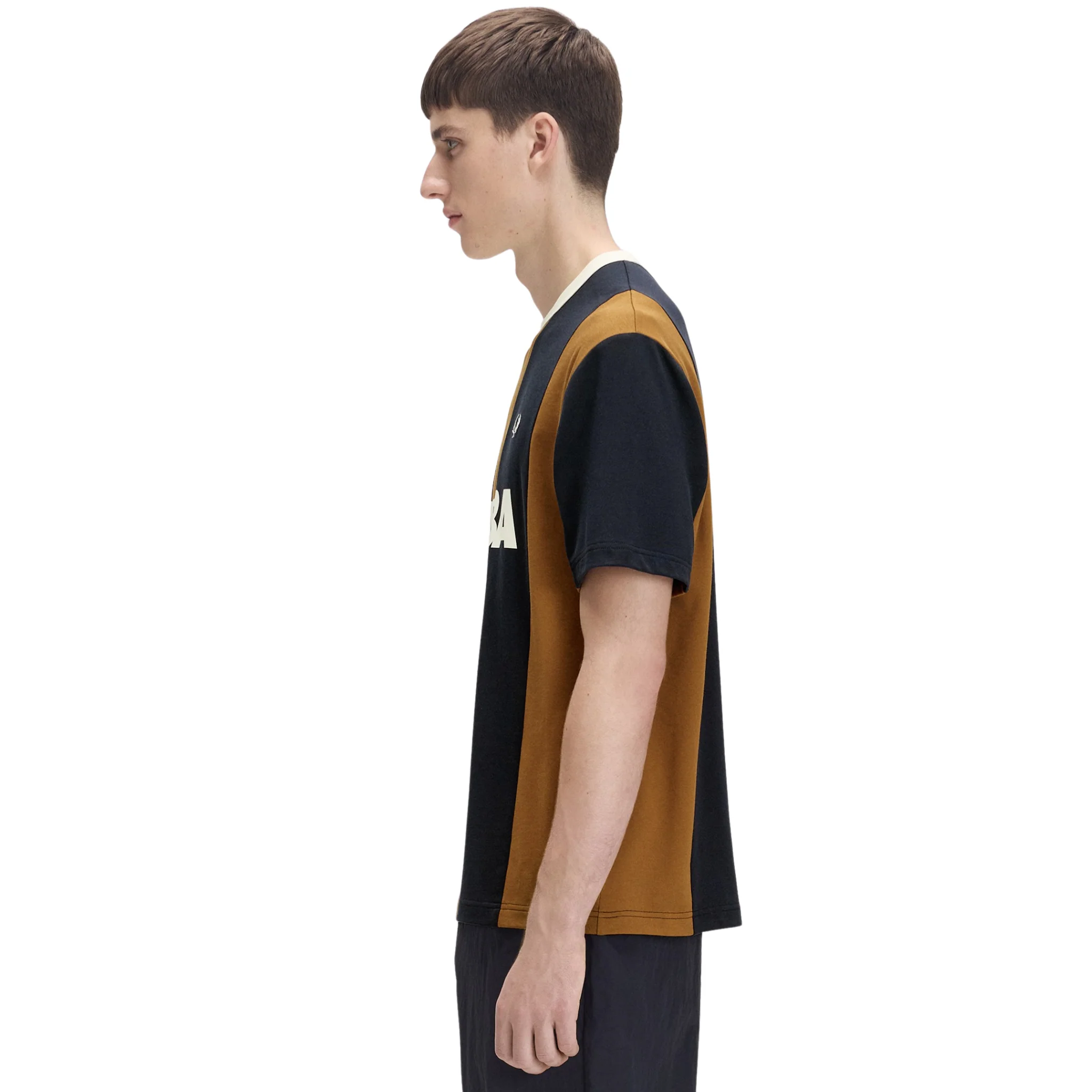 Mens Fred Perry x Meyba Dark Caramel Cut & Sew S/s T Shirt - Image 5