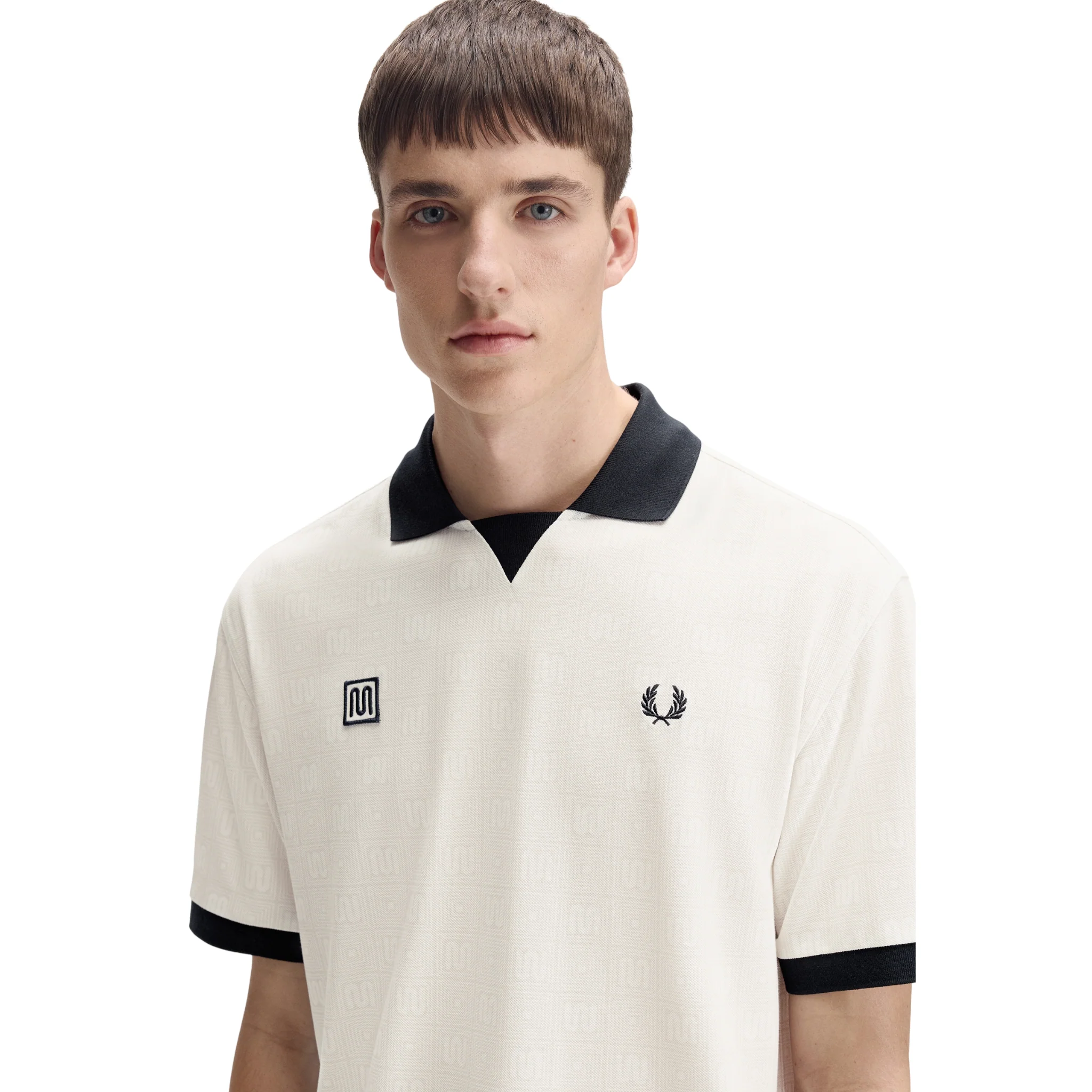 Mens Fred Perry x Meyba Ecru Printed S/s Polo Shirt - Image 3