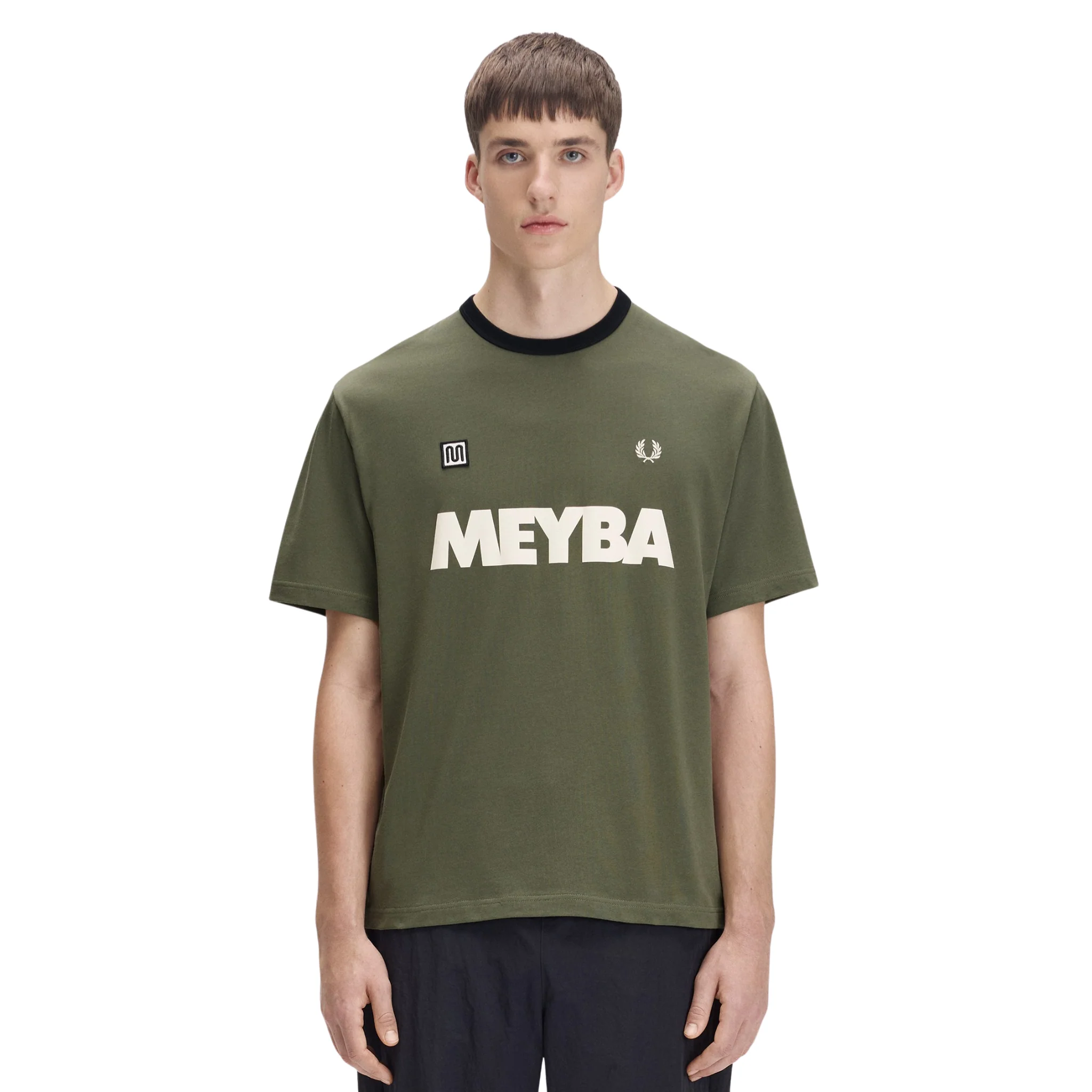 Mens Fred Perry x Meyba Laurel Wreath Green Ringer S/s T Shirt - Image 3