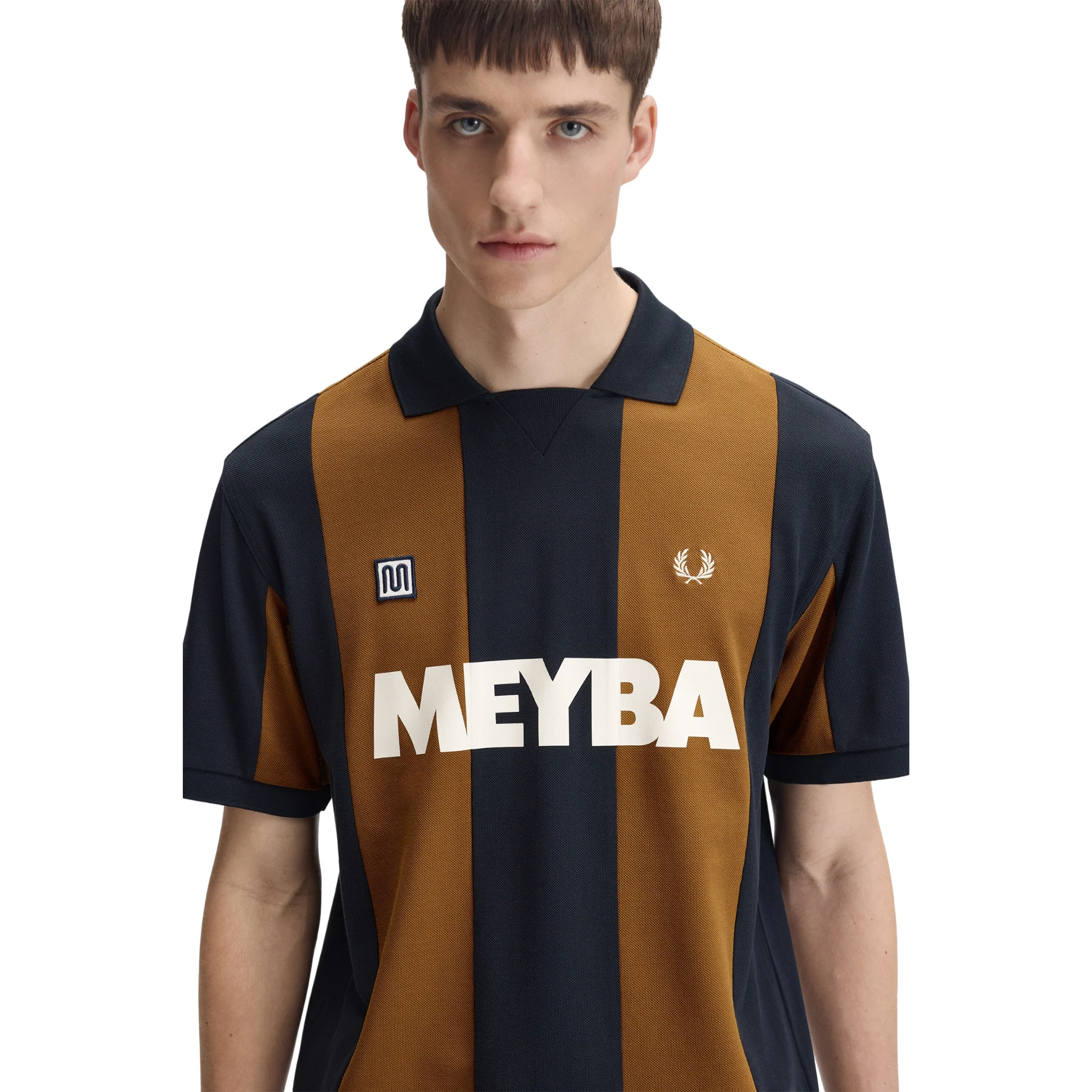 Mens Fred Perry x Meyba Navy Cut & Sew S/s Polo Shirt - Image 3